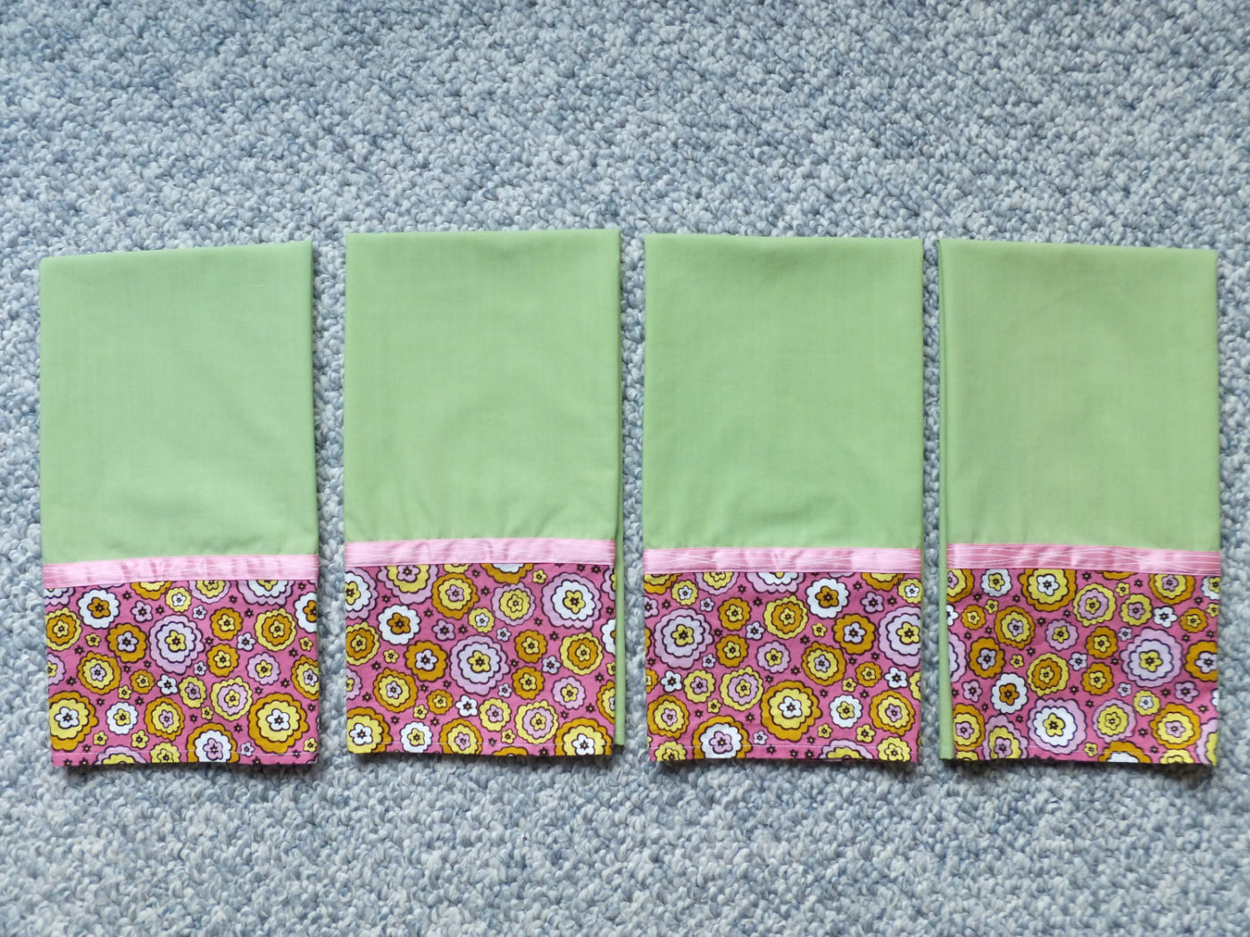 Soft Green Tea Towel Set of 2 with Pink Floral Bottom and Satin Ribbon - Image 3