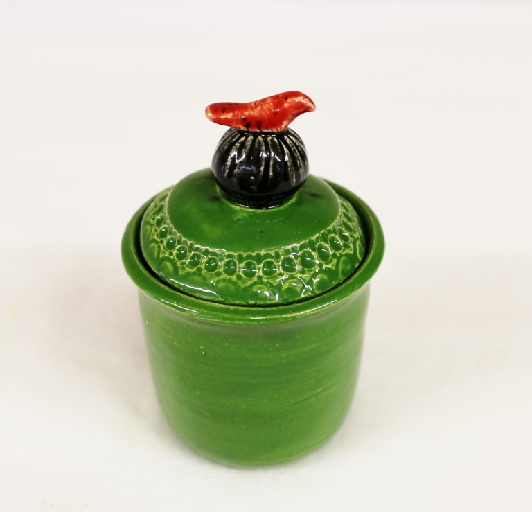 Bright Green Christmas Jar with Red Cardinal Knob | Wild Crow Farm