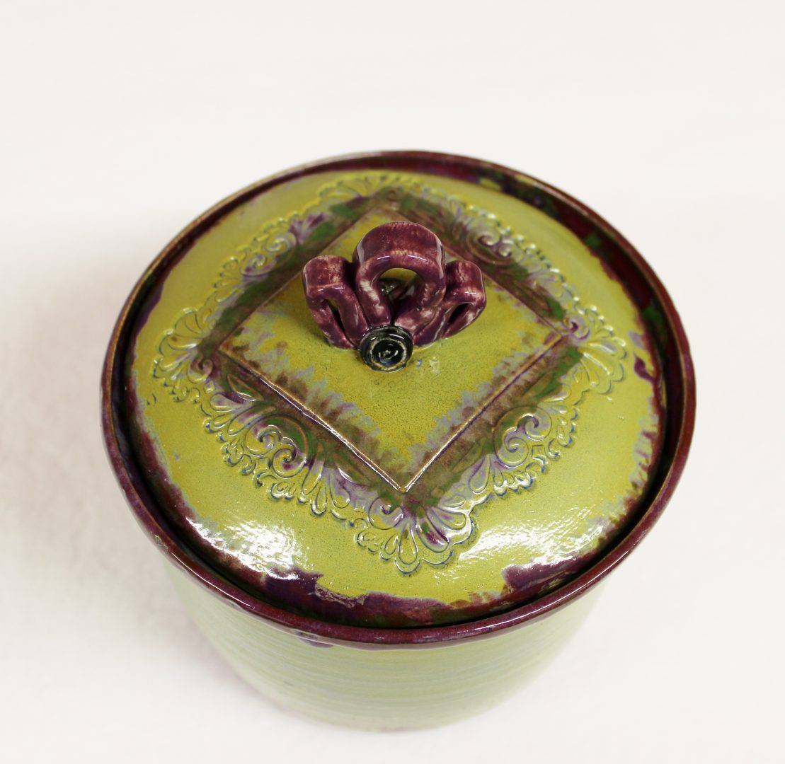 Purple Accented Soft Sea Foam Green Canister with Ornate Lid | Wild ...