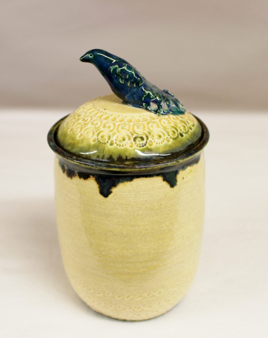 Peacock Canister With Jade Water Accents And Raw Lake County Diamonds   IMG 4876 856x1080 