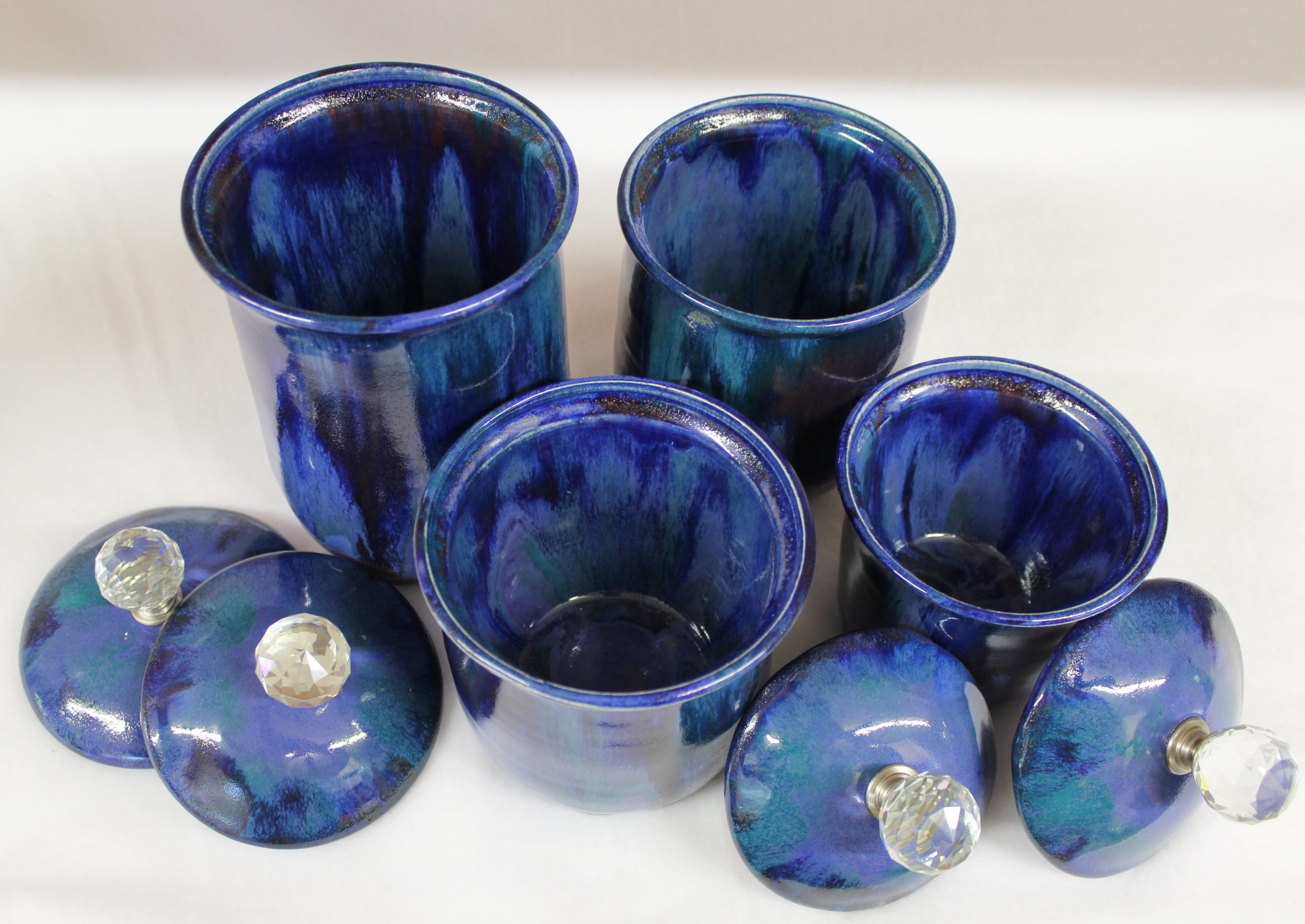 Hammered Sapphire Blue 6 Piece Set with Glass Lids 8”, 10” and 12