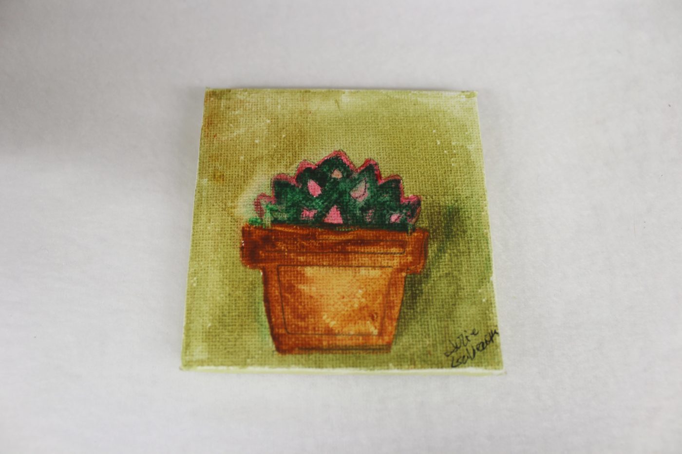 Pink Succulent Jade Plant in Terracotta Planter, Original Tiny Watercolor Painting - Image 4