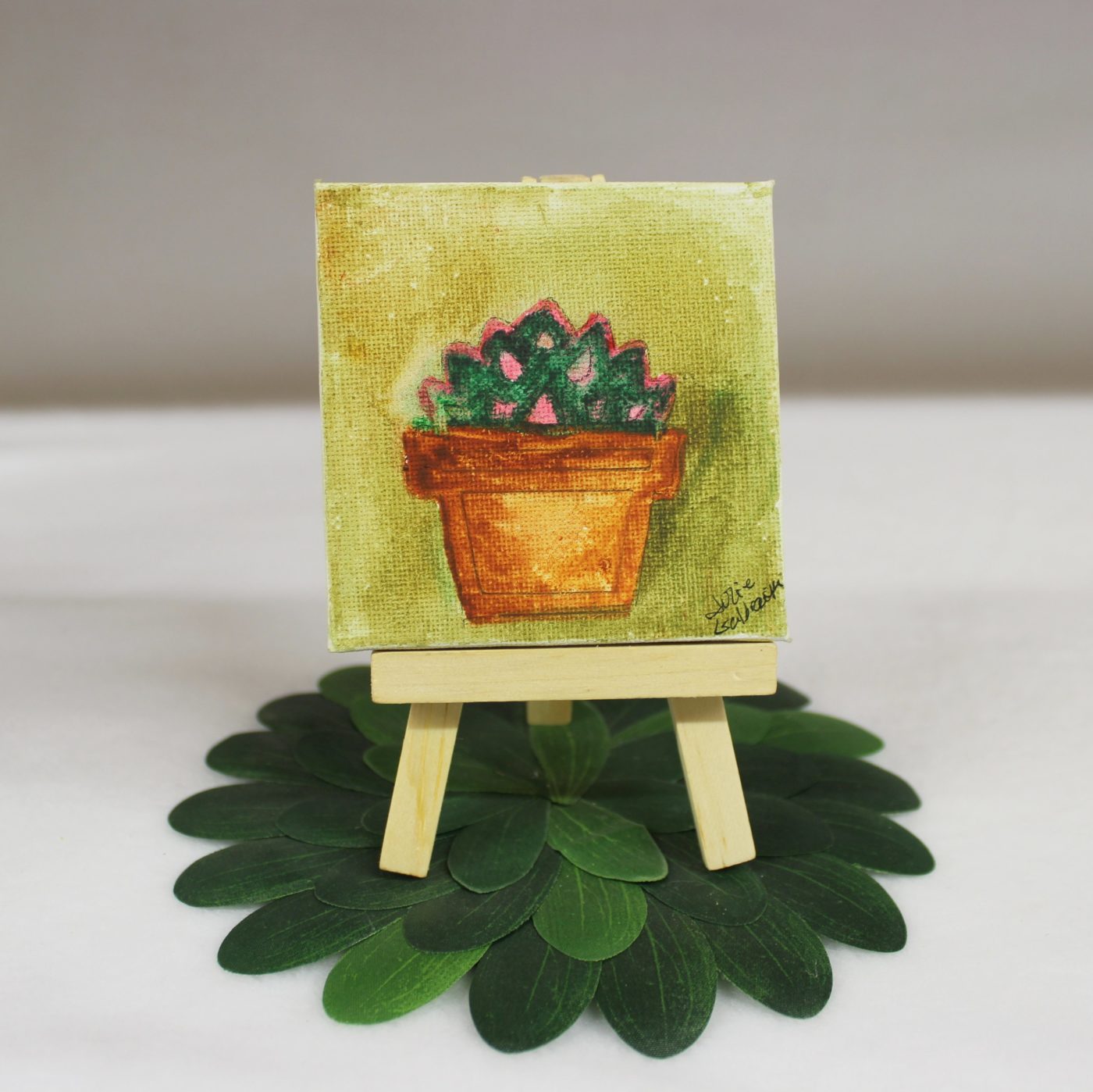 Pink Succulent Jade Plant in Terracotta Planter, Original Tiny Watercolor Painting - Image 3