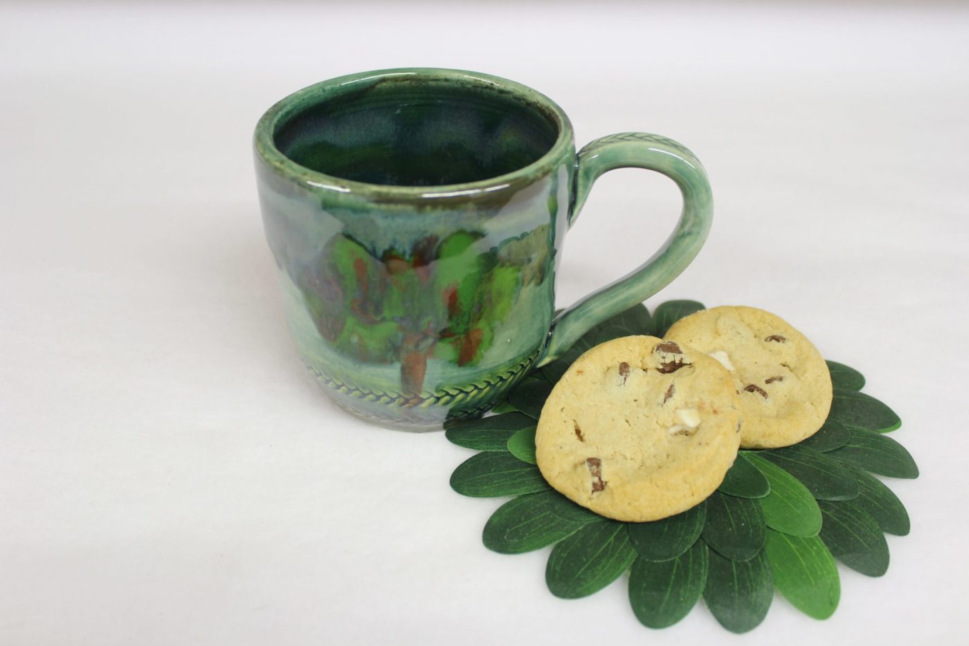 Soft Green Rain Apple Tree Mug, Handmade Stoneware Coffee Mug