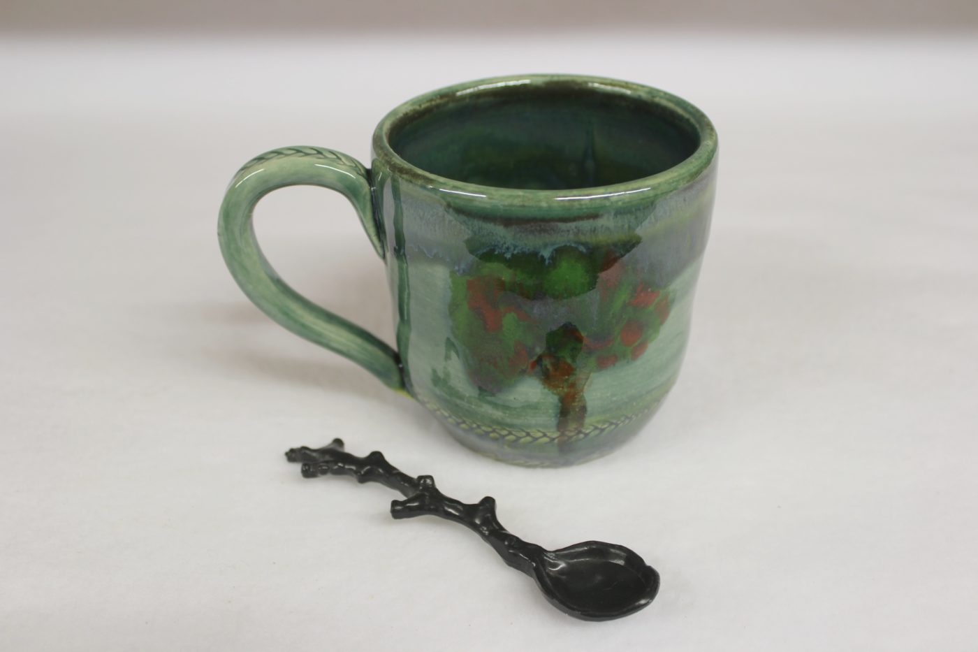 Soft Green Rain Apple Tree Mug, Handmade Stoneware Coffee Mug - Image 3