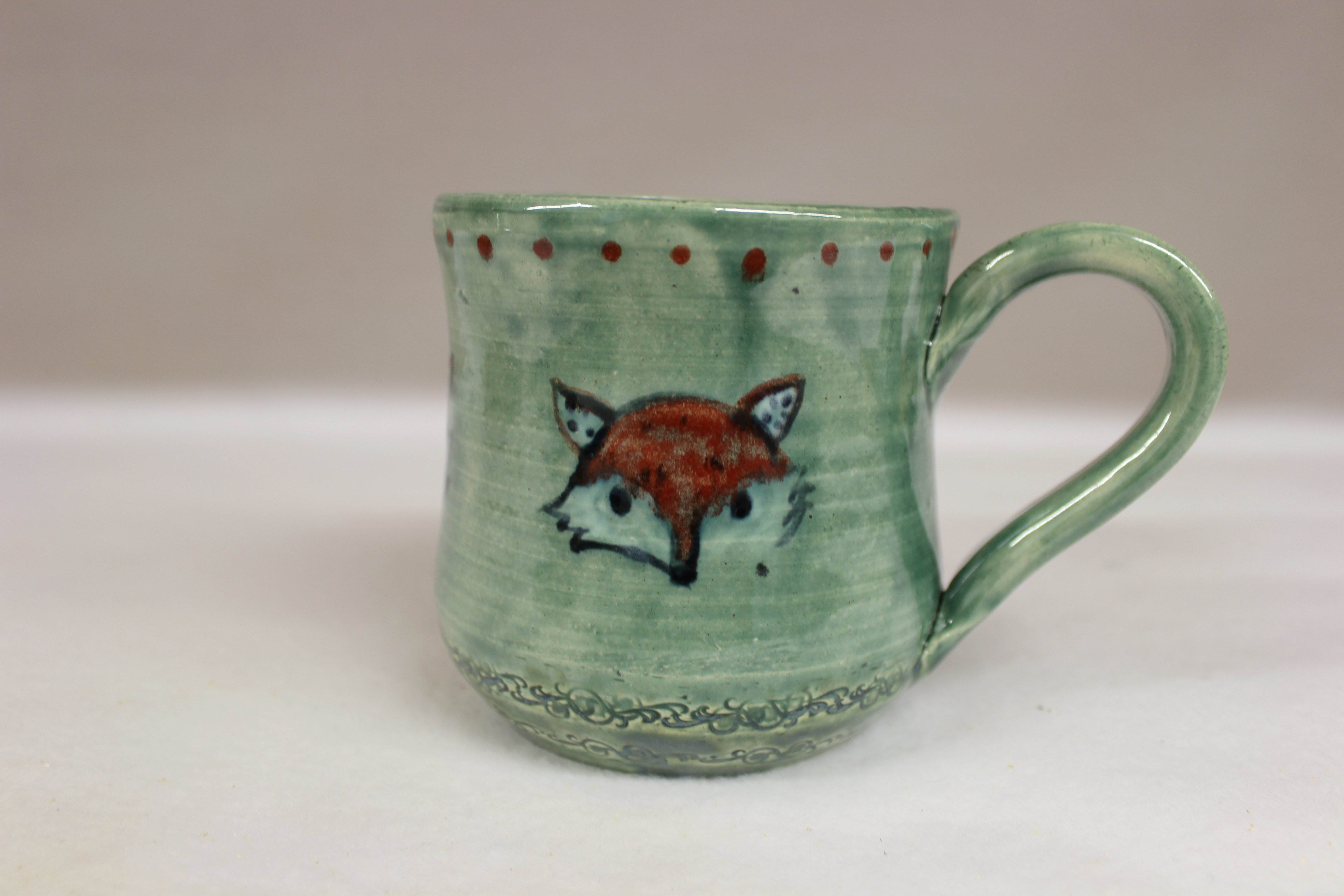 Forest Red Fox Handmade Coffee Mug in Soft Green Rain | Wild Crow Farm