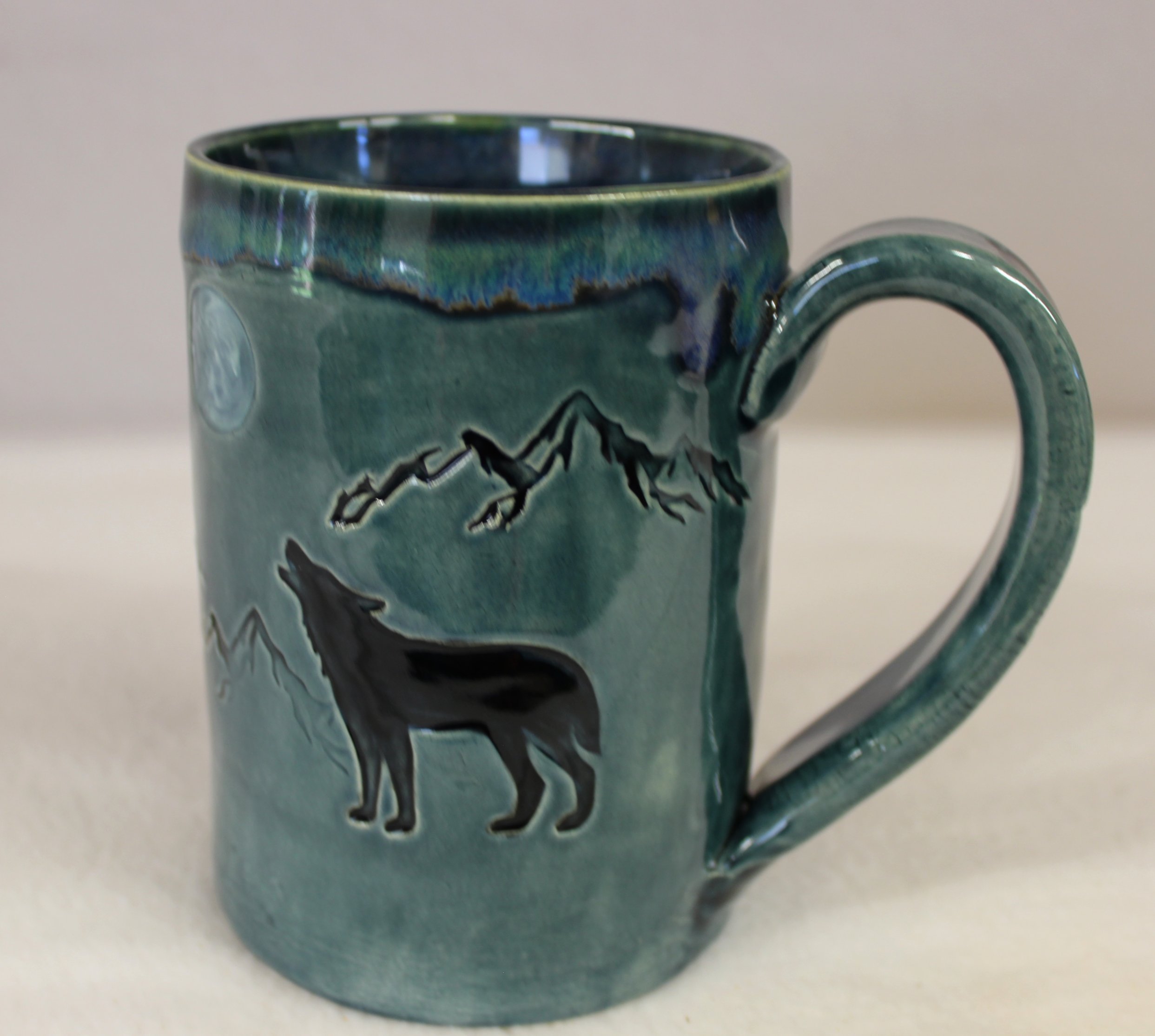 Howling Wolf with Full Moon in the Mountains Extra Large Ceramic