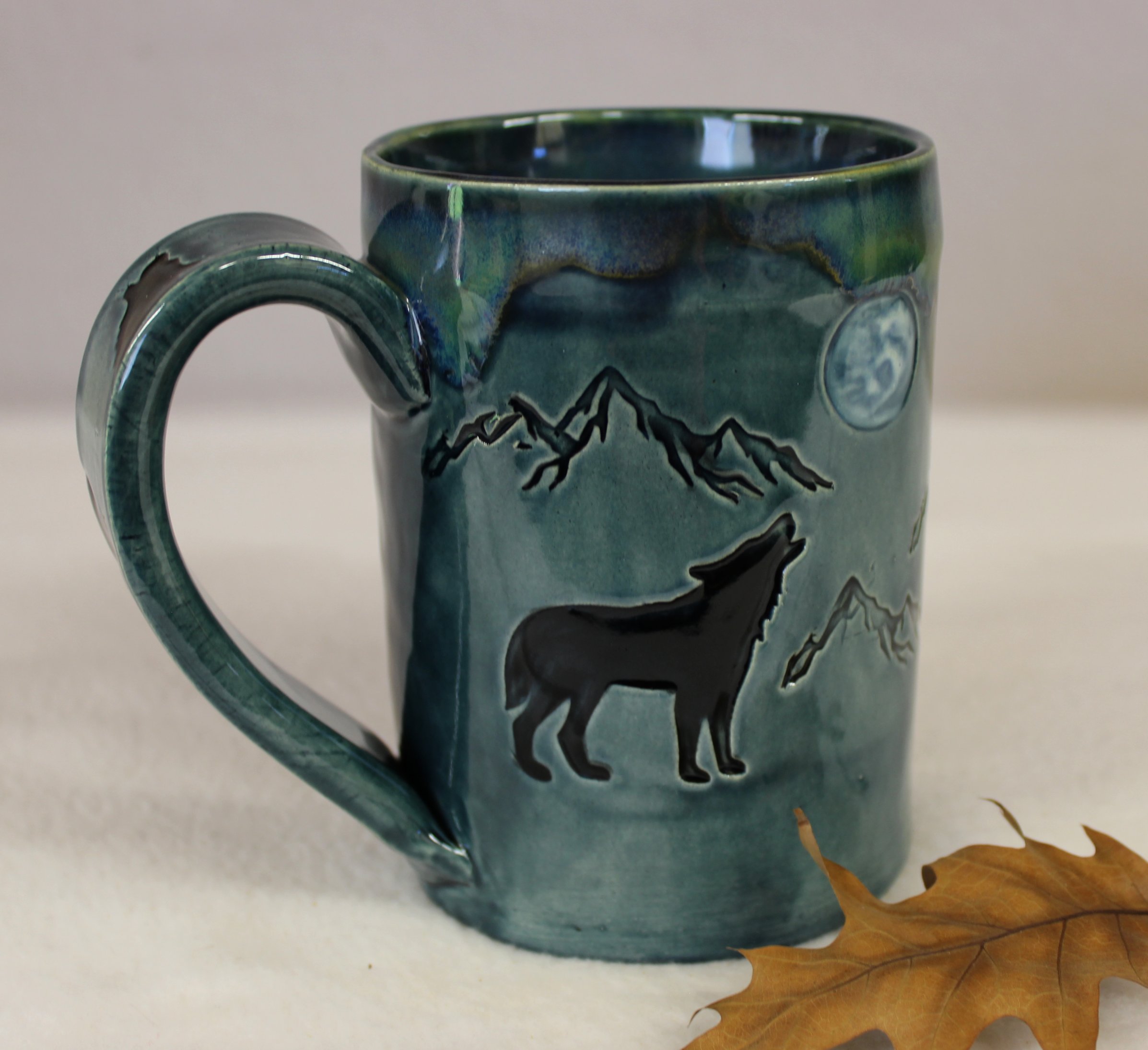 Howling Wolf with Full Moon in the Mountains Extra Large Ceramic