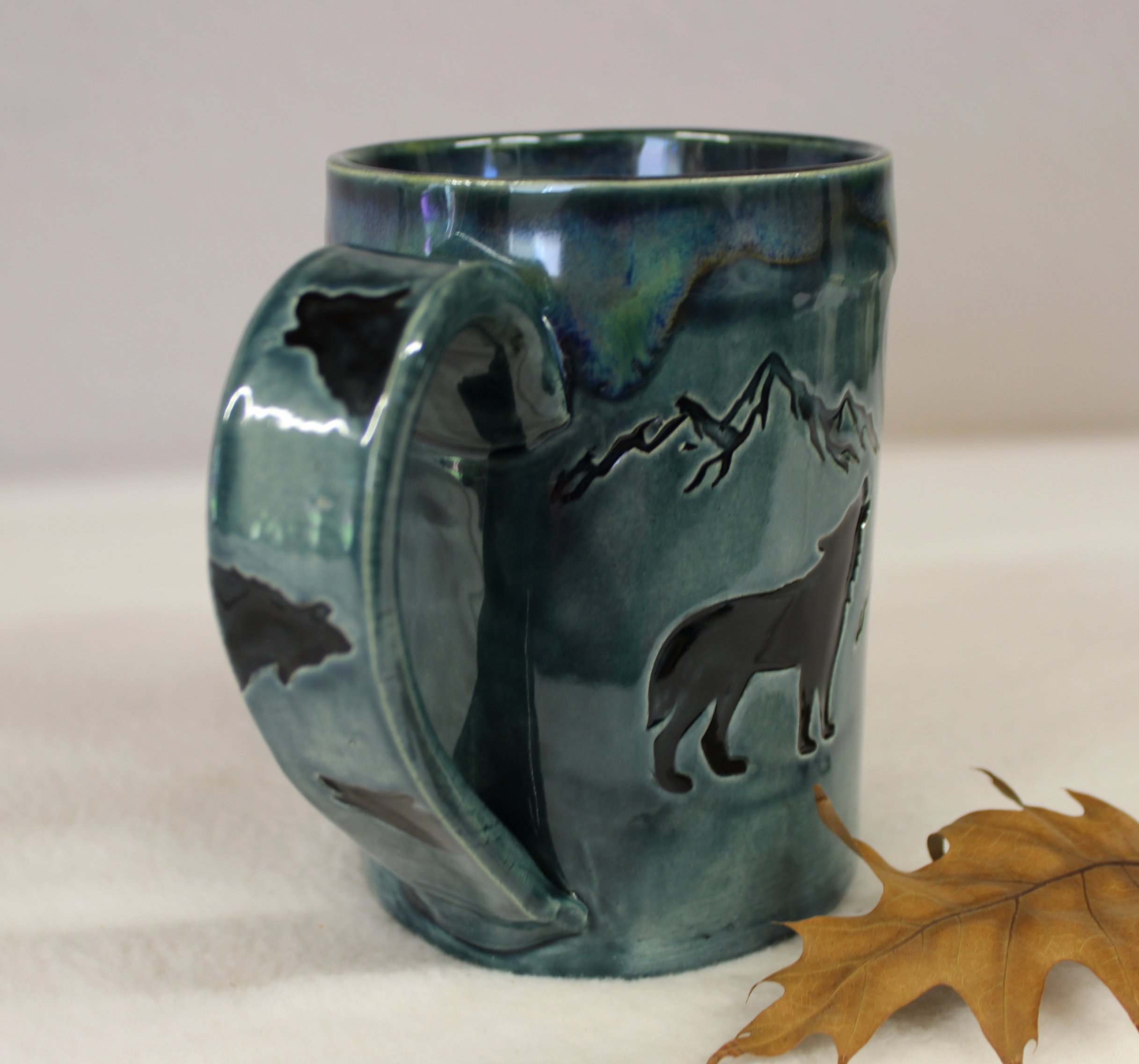 Howling Wolf with Full Moon in the Mountains Extra Large Ceramic