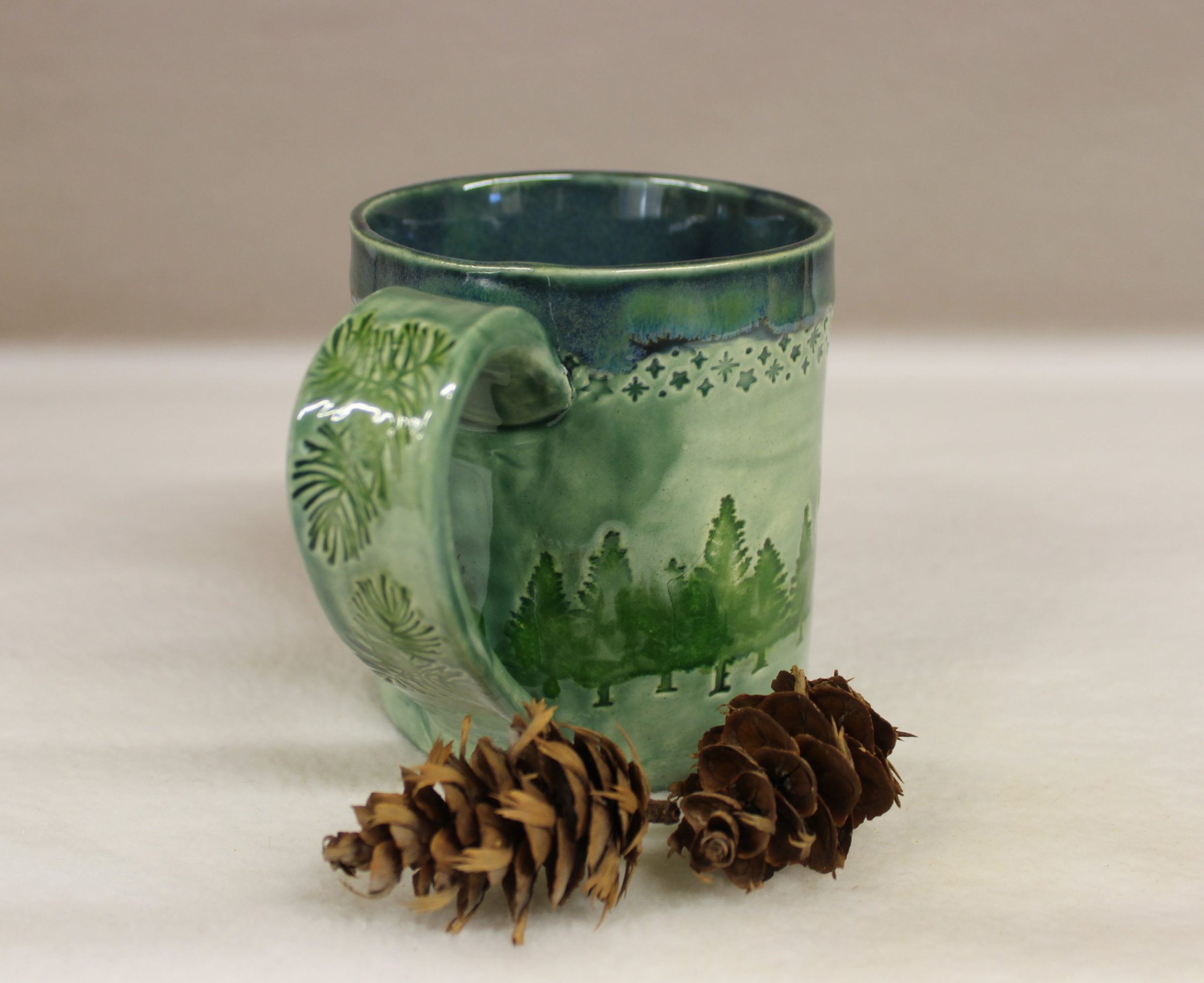 Hunter Green Ceramic Coffee Travel mug, Woodland moss glaze, black lid  pottery by BlueRoomPottery