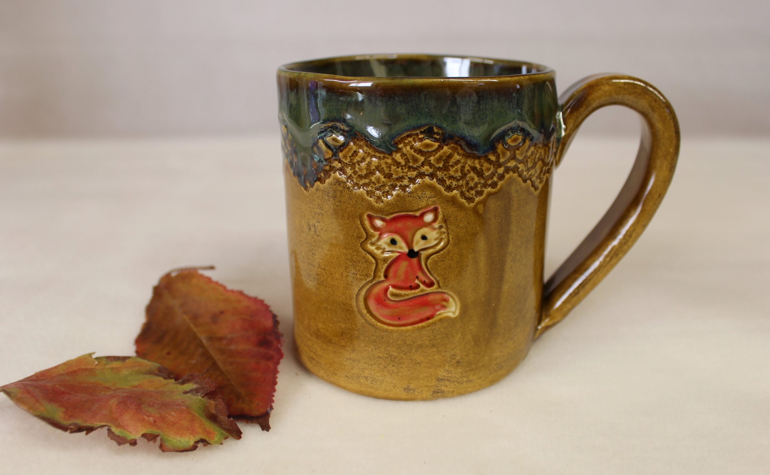 Fox Pottery Coffee Mug With Lid, Large Red Orange Lidded Mug, Tea