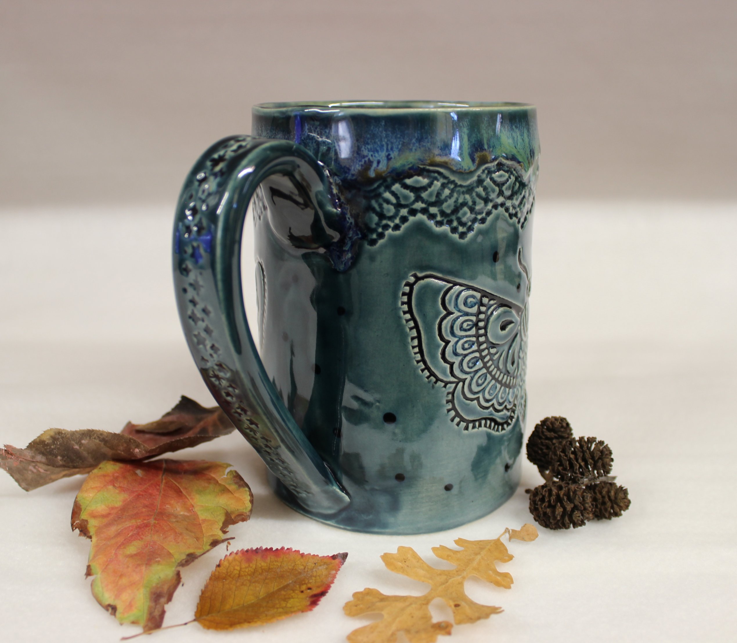 Fancy Moth with Stars Extra Large Ceramic Coffee Mug