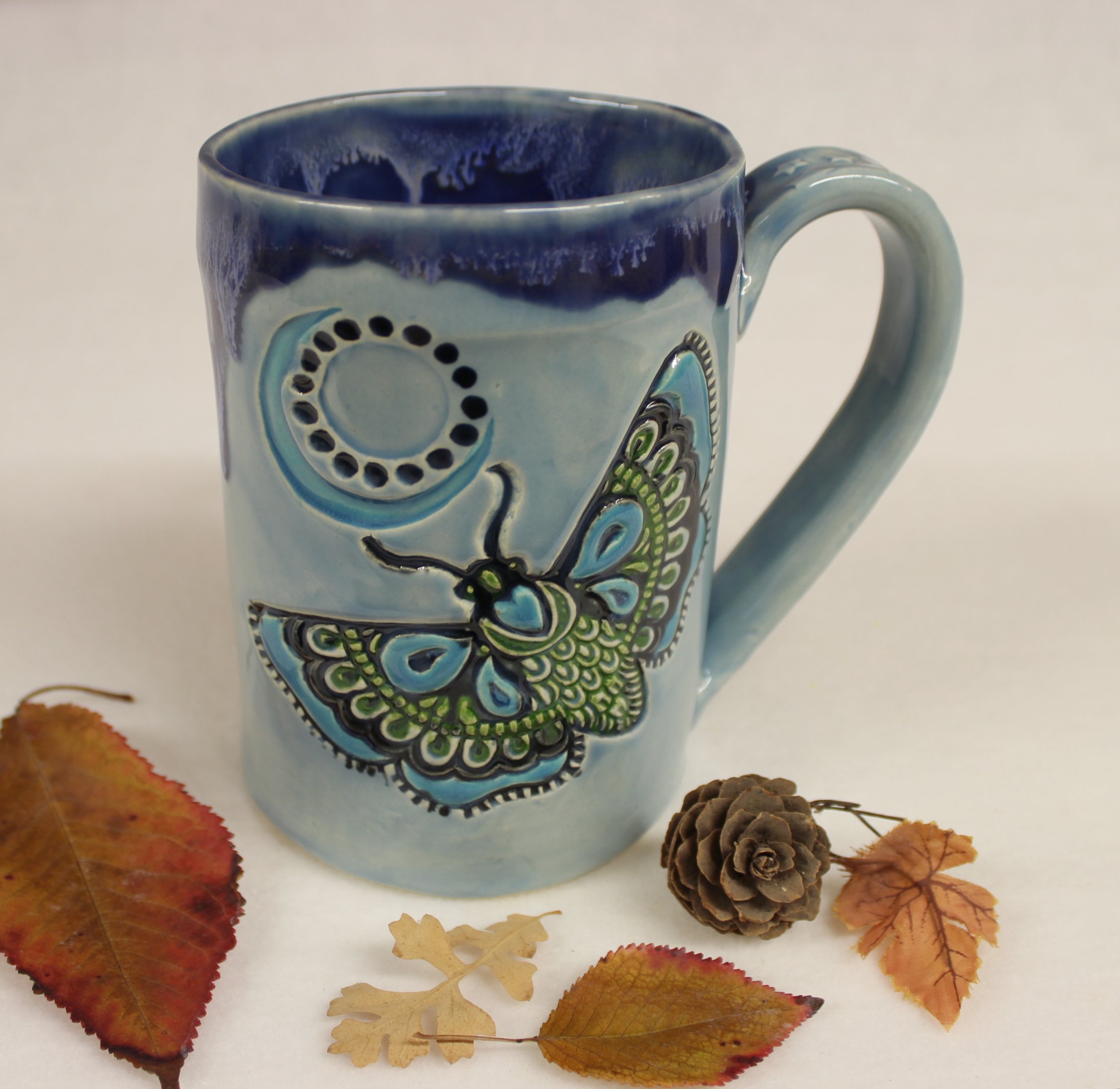 Fancy Moth with Stars Extra Large Ceramic Coffee Mug