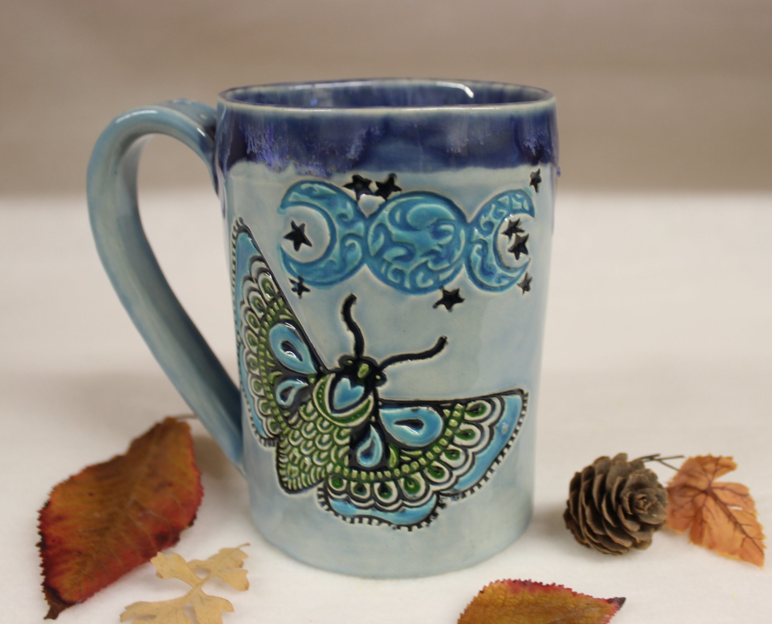 Fancy Moth with Stars Extra Large Ceramic Coffee Mug