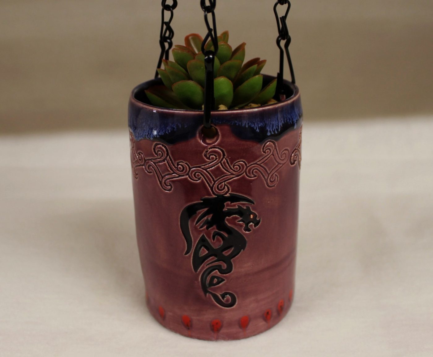 Celtic Dragon Ceramic Hanging Planter