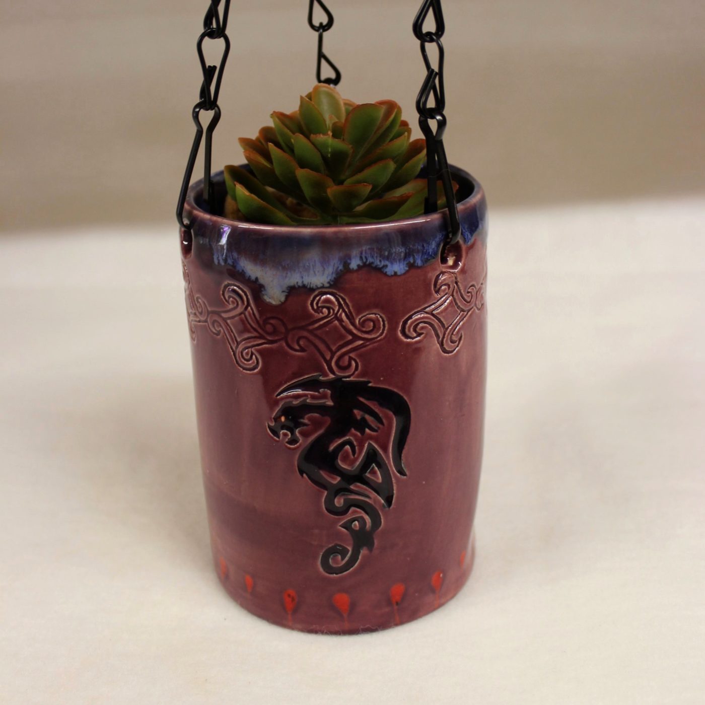 Celtic Dragon Ceramic Hanging Planter - Image 3