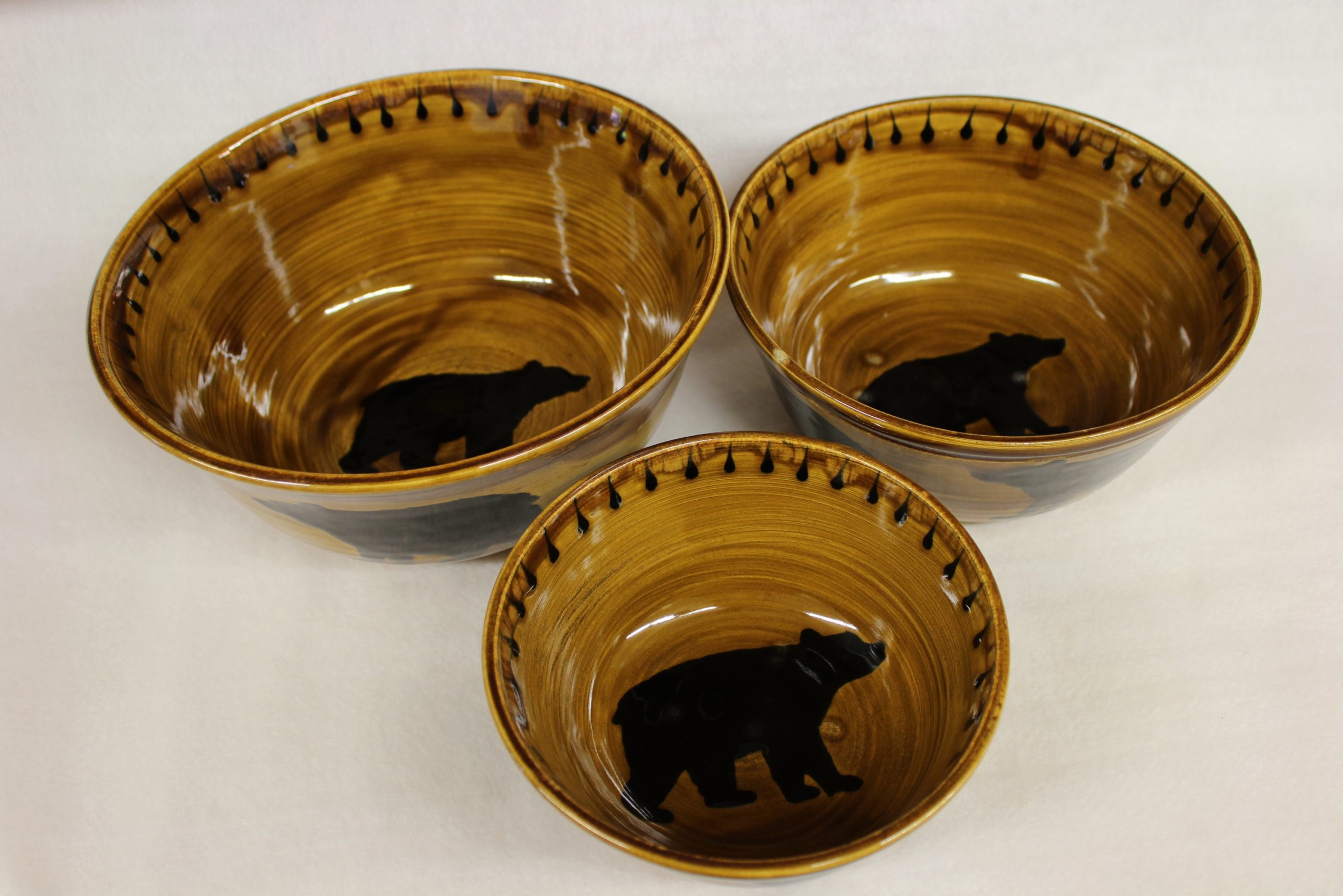 Celestial Black Bear Ceramic Mixing Bowl Set in Bronze