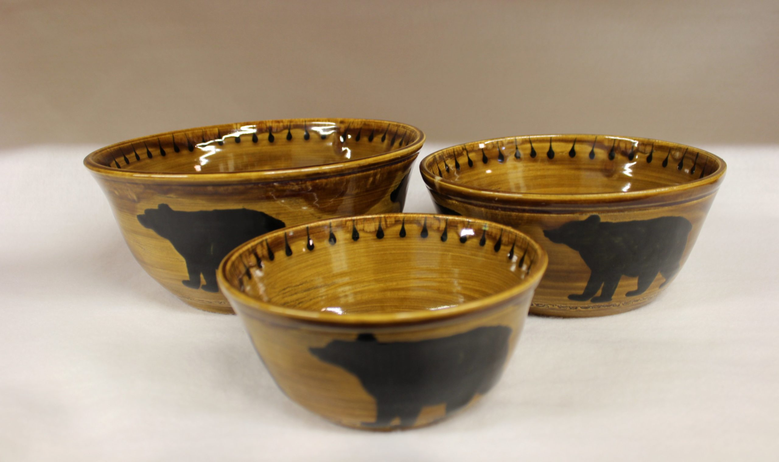 Extra Large Rustic Black Bear Ceramic Mixing Bowl Set