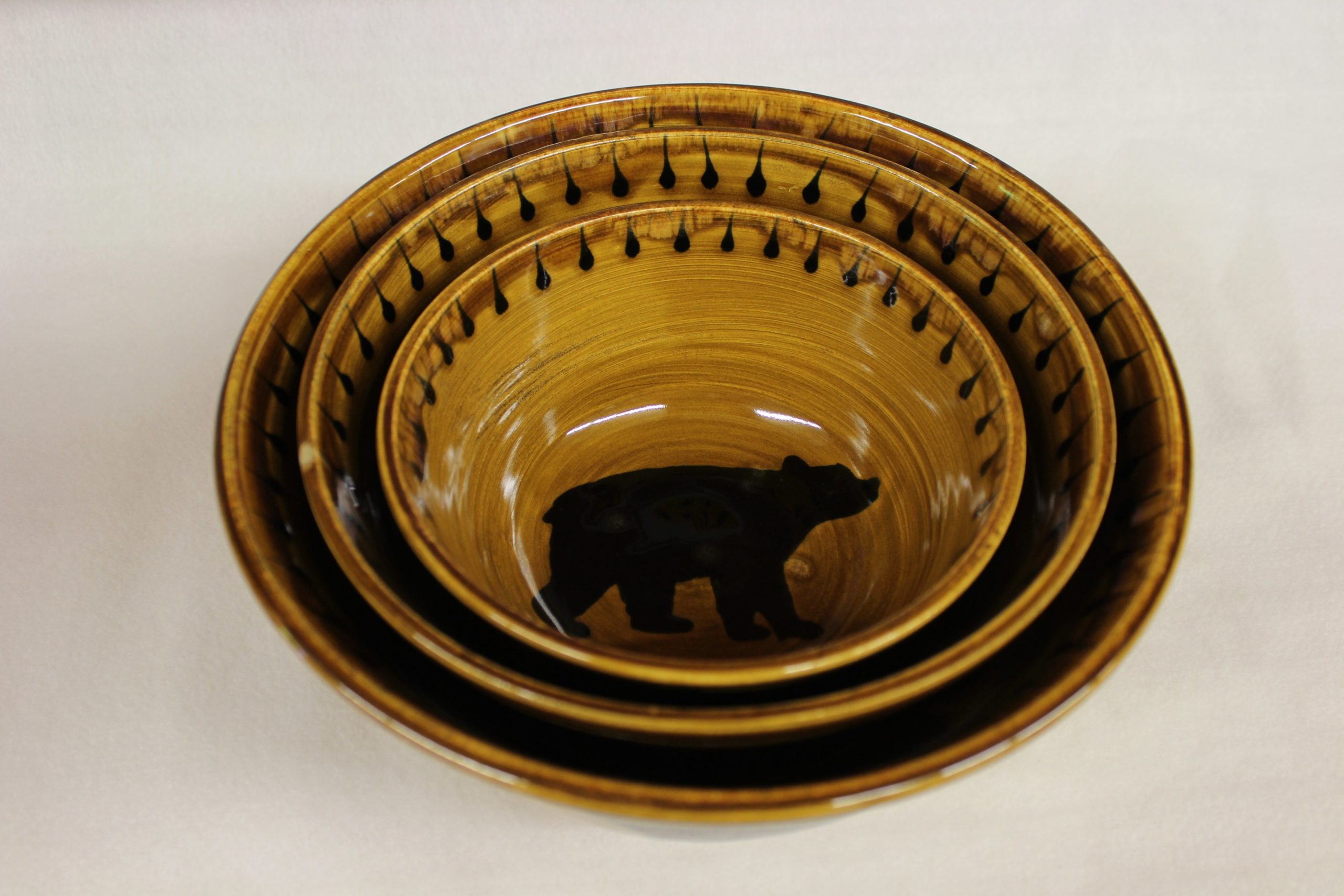 Extra Large Rustic Black Bear Ceramic Mixing Bowl Set