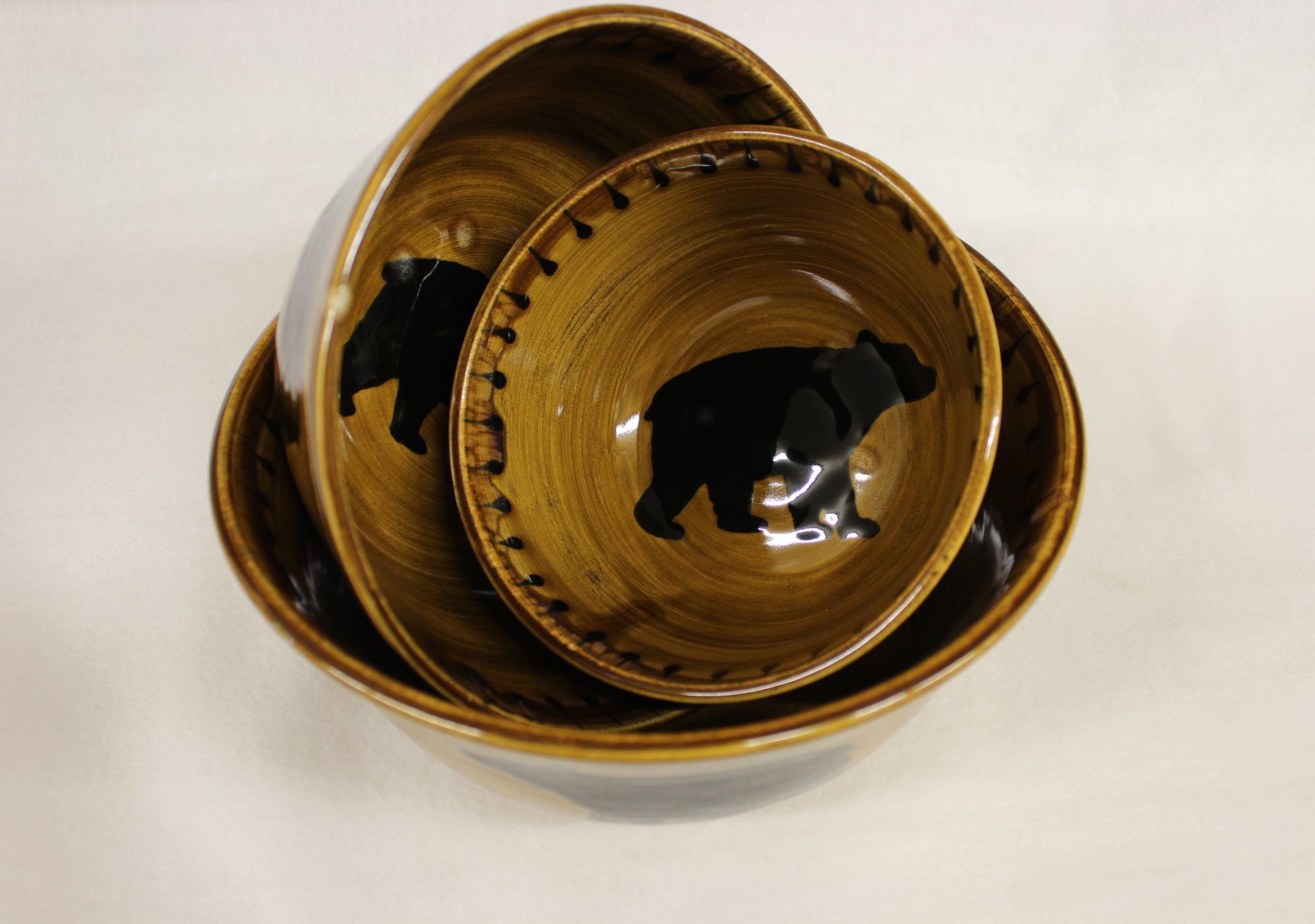 Vintage Set of Three Copper Mixing Bowls With Brass Loop 