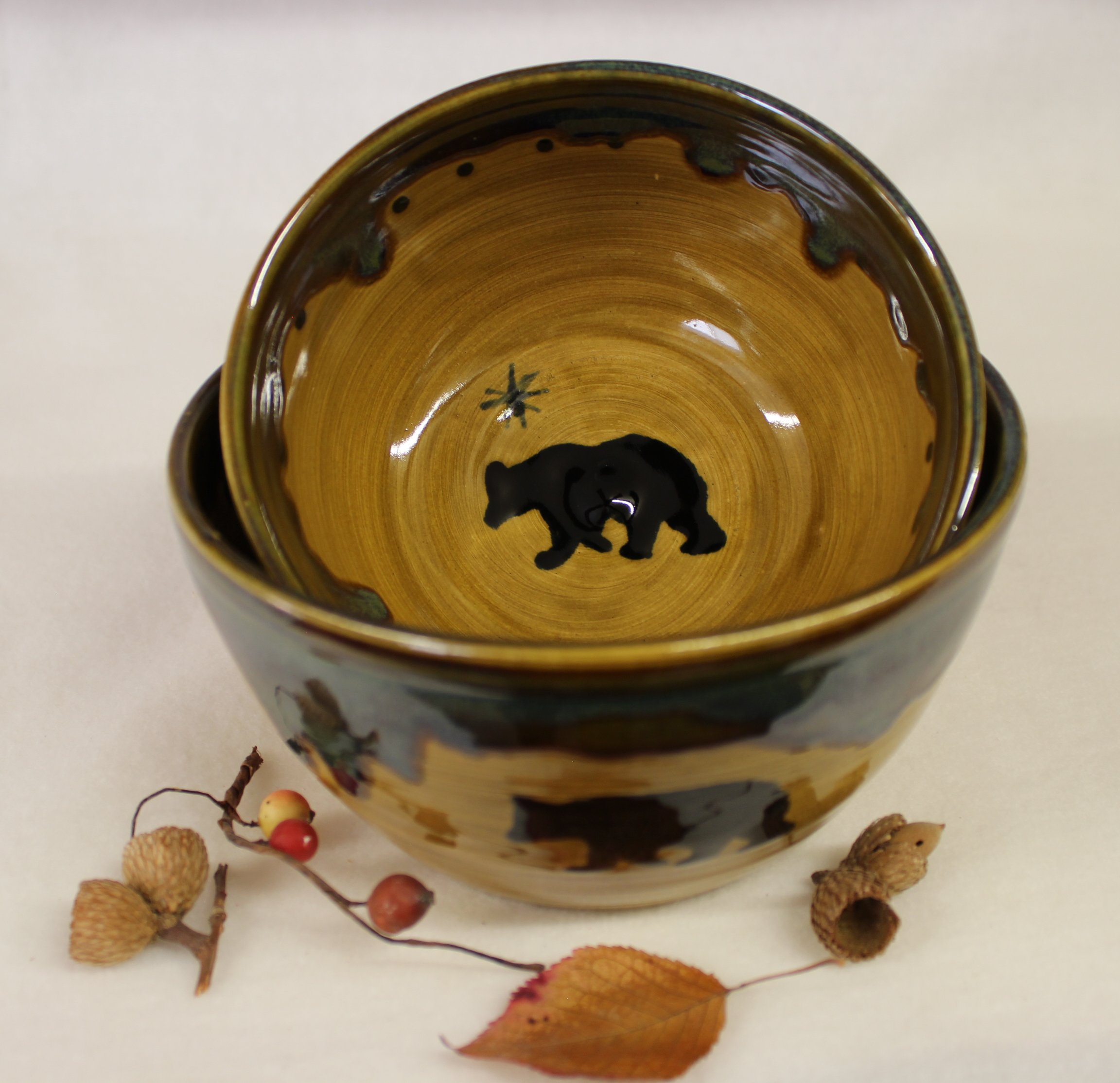 Celestial Black Bear Ceramic Mixing Bowl Set in Bronze