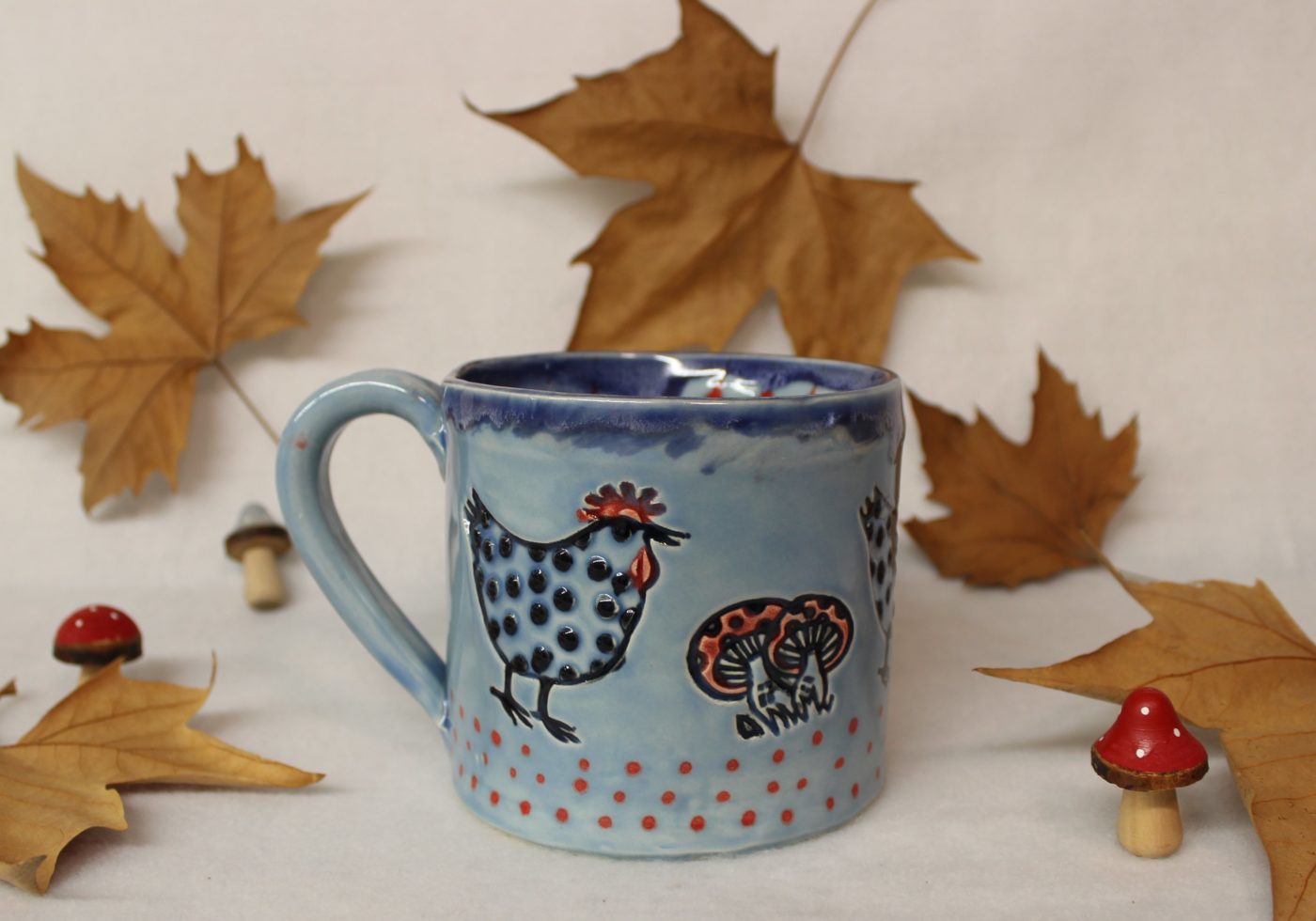 Chicken and Mushroom Soup Mug, Ceramic Stoneware Latte Mug - Image 4