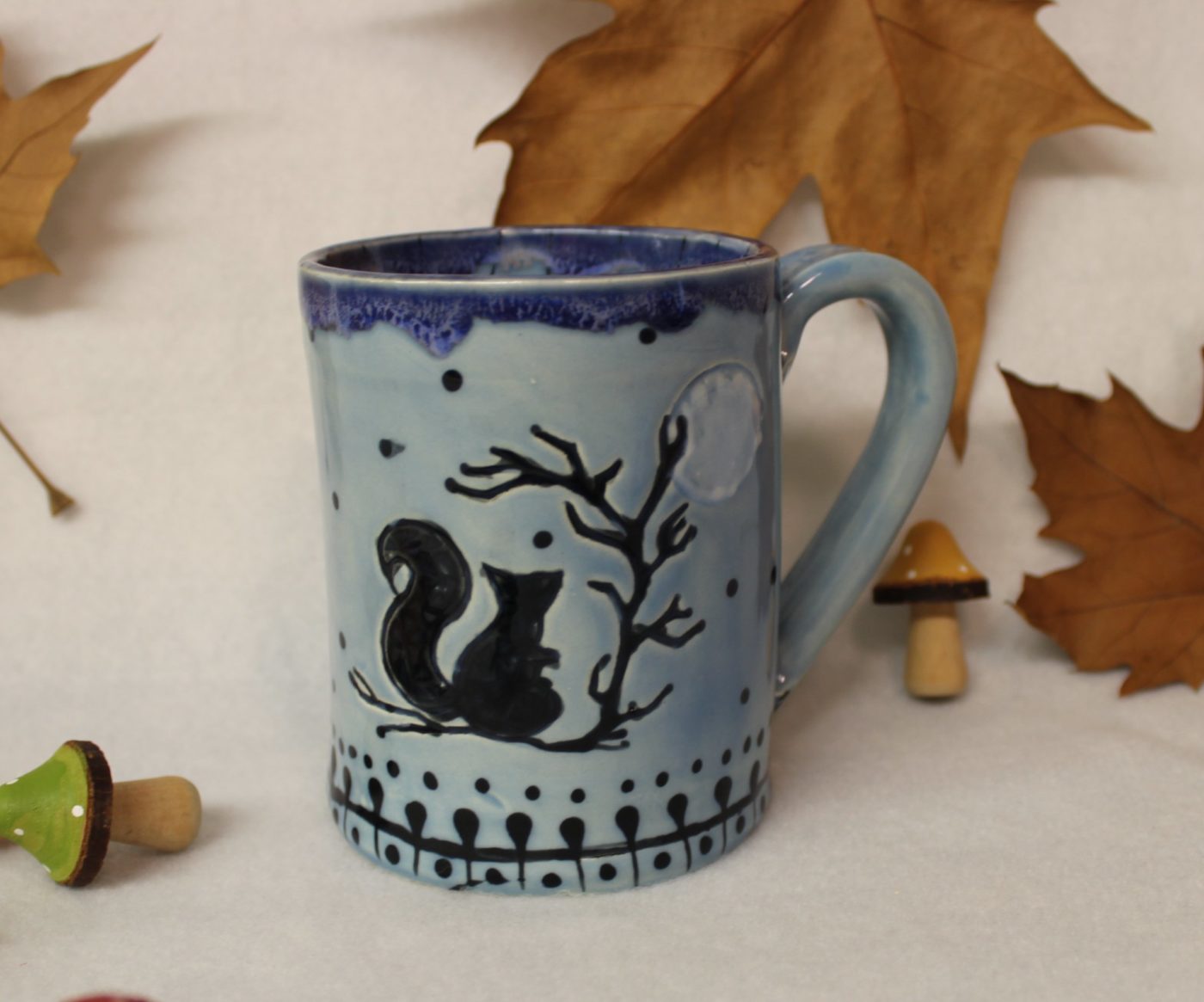 Tiny Winter Squirrel Under the Full Moon Ceramic Mug