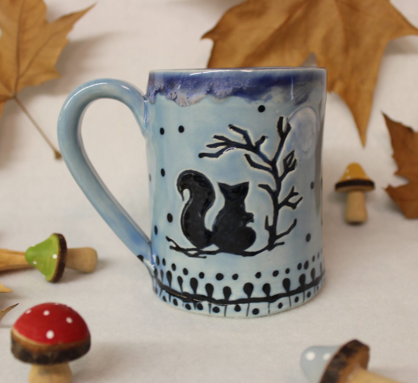 Tiny Winter Squirrel Under the Full Moon Ceramic Mug - Image 3