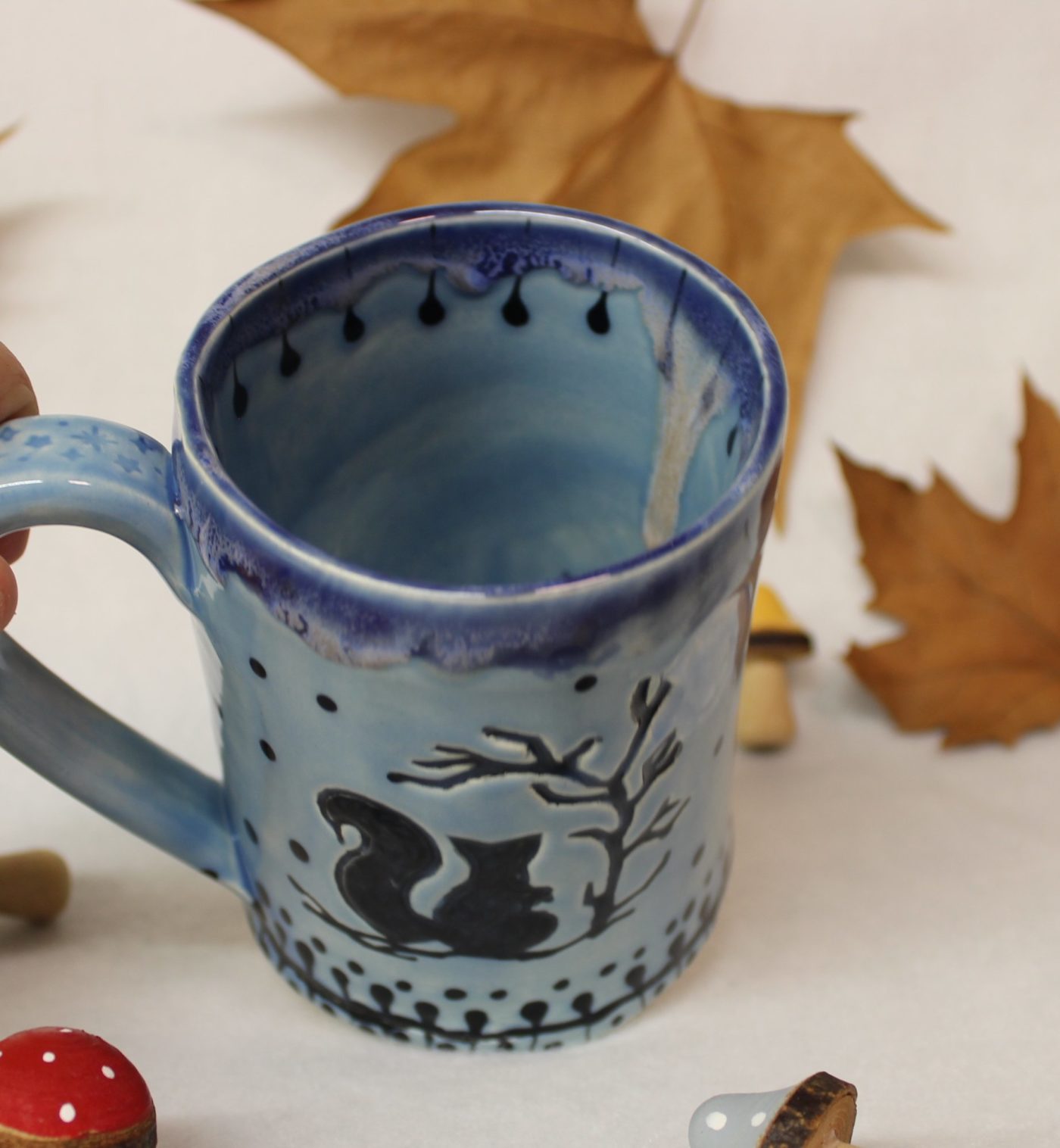 Tiny Winter Squirrel Under the Full Moon Ceramic Mug - Image 2