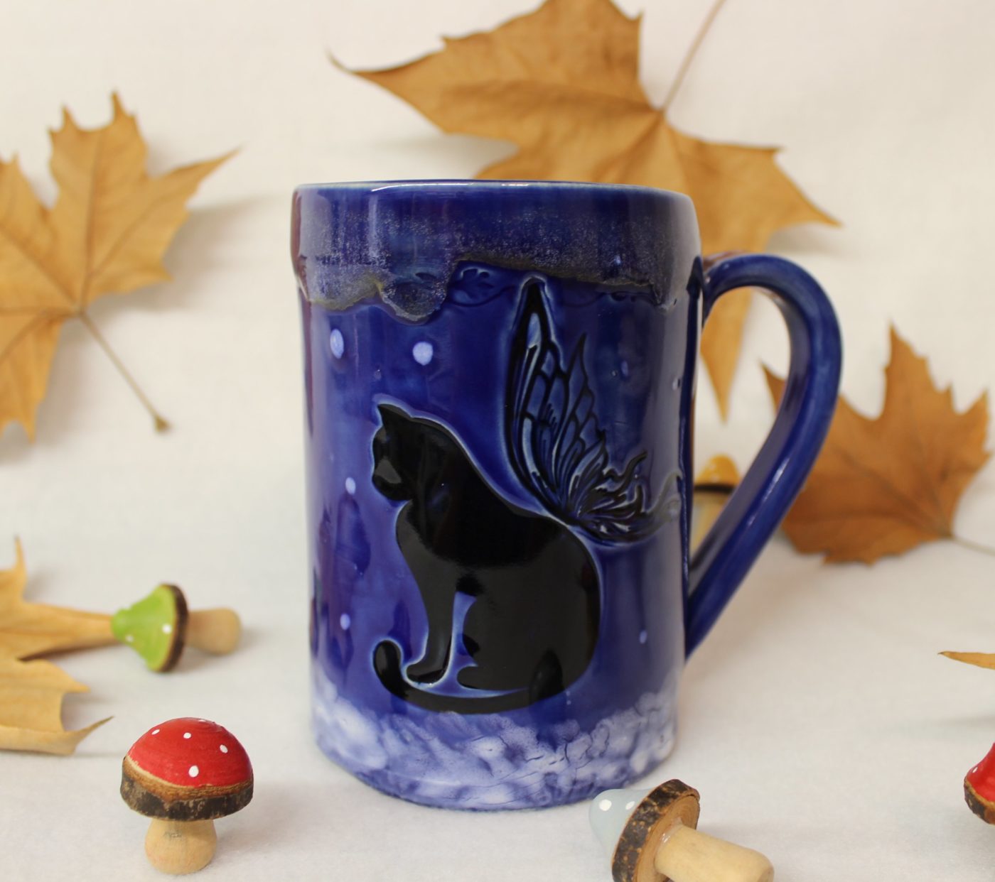 Angel Winged Cat in the Snow Extra Large Stoneware Coffee Mug