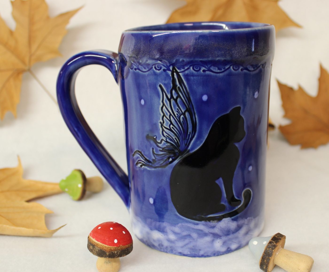 Angel Winged Cat in the Snow Extra Large Stoneware Coffee Mug - Image 2