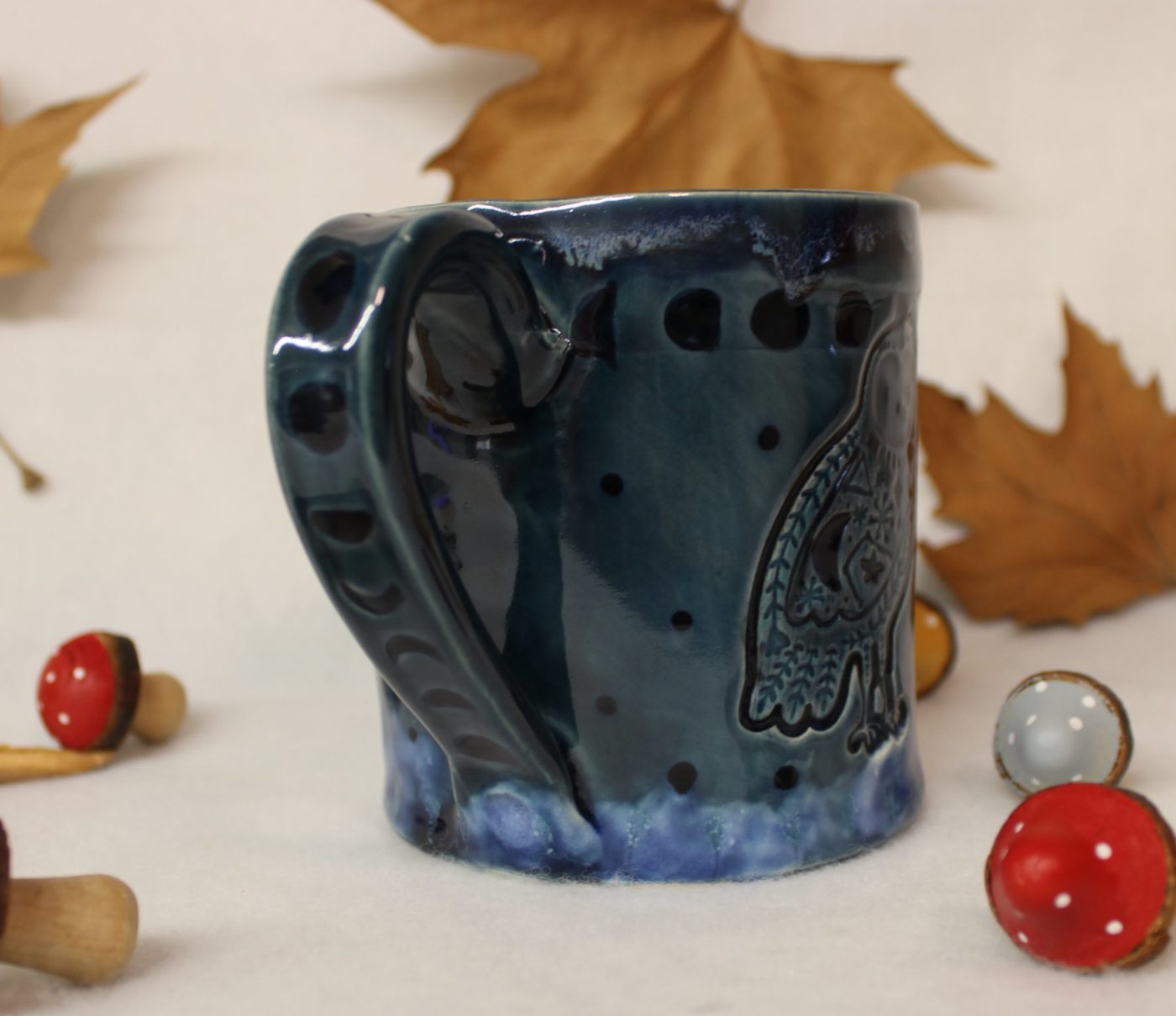 Scandinavian Snow Owl with Moon Phases Large Ceramic Mug - Image 4