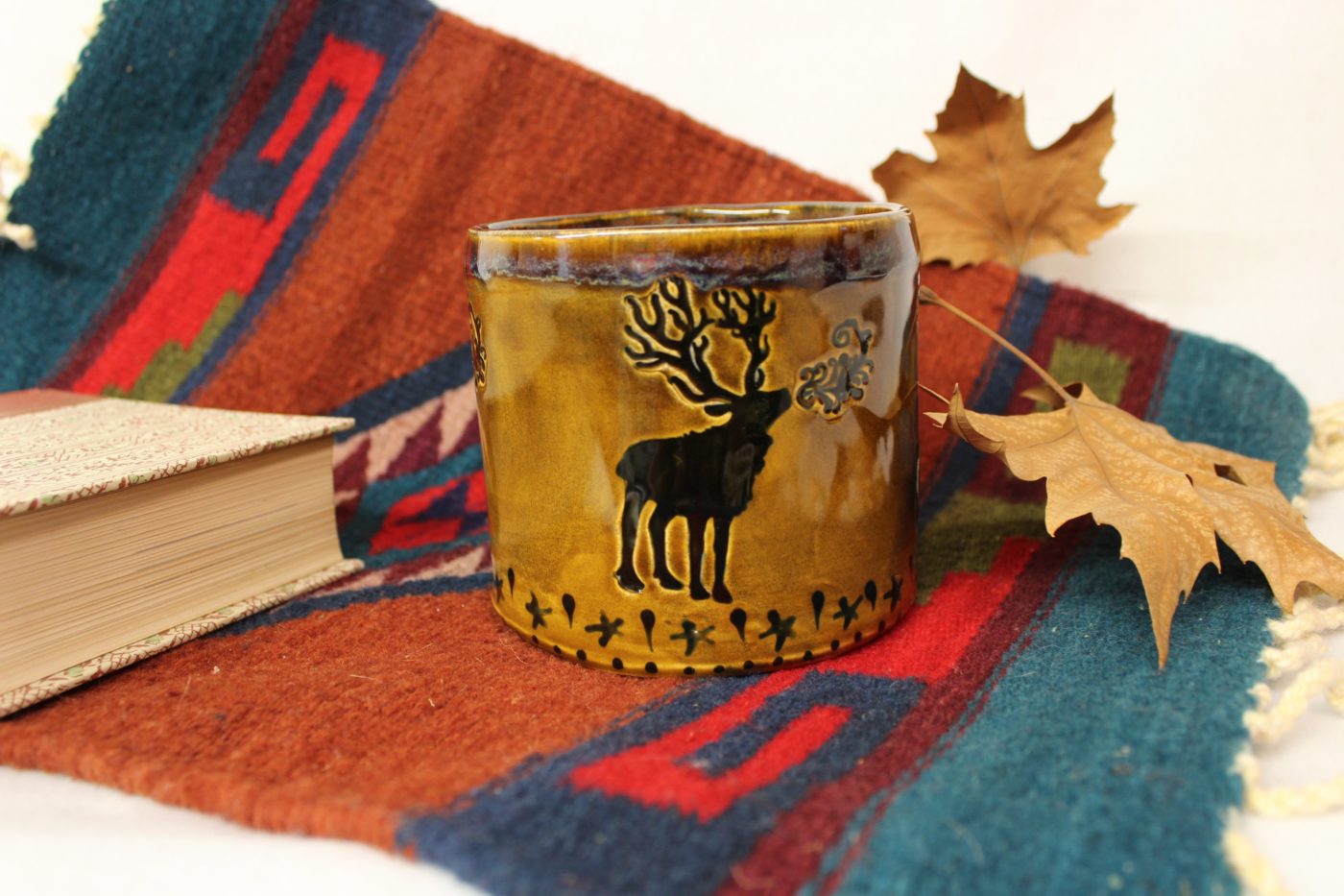 Winter Reindeer Soup Mug, Ceramic Stoneware Latte/Cappuccino Mug - Image 5