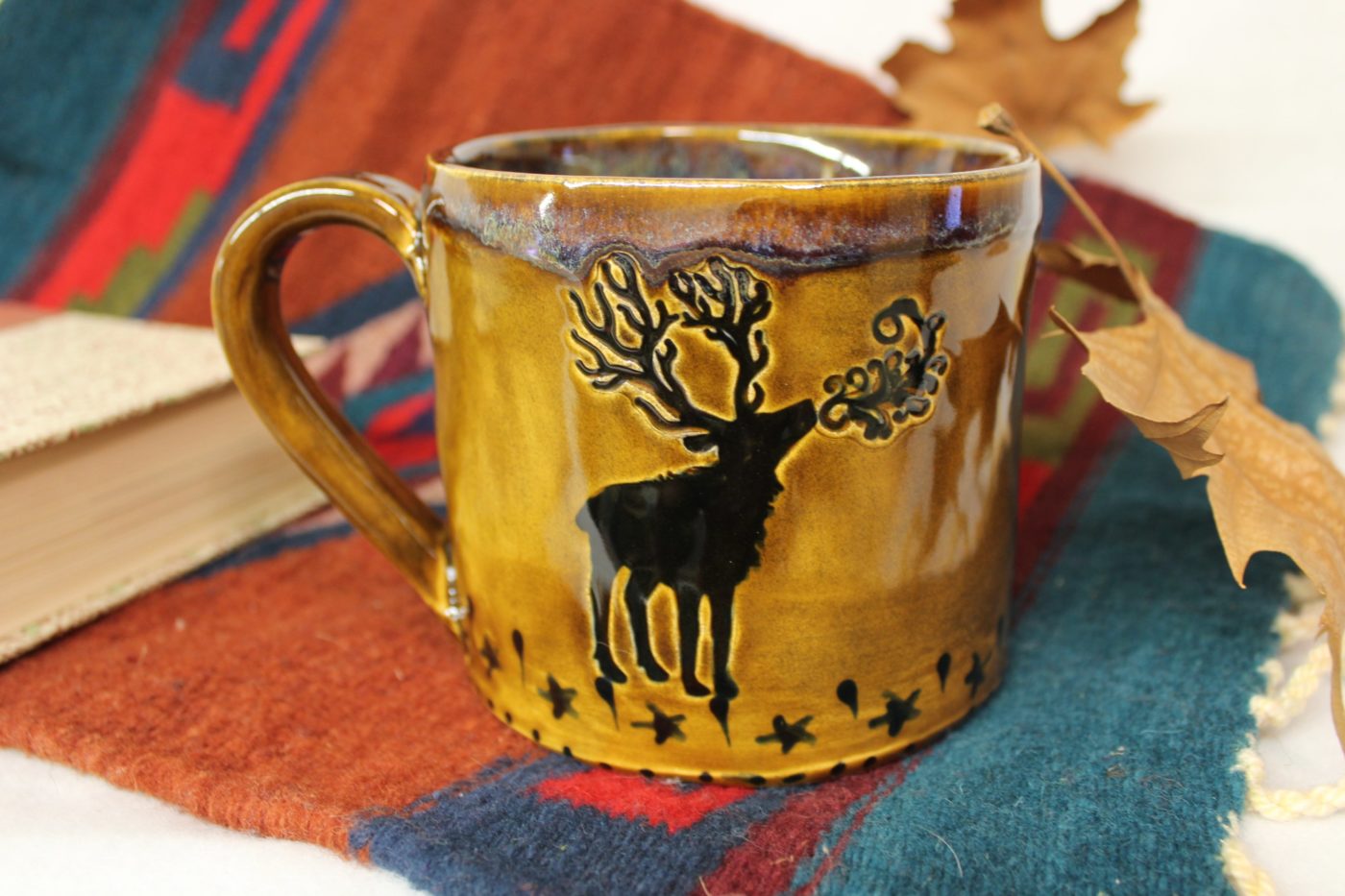 Winter Reindeer Soup Mug, Ceramic Stoneware Latte/Cappuccino Mug - Image 2