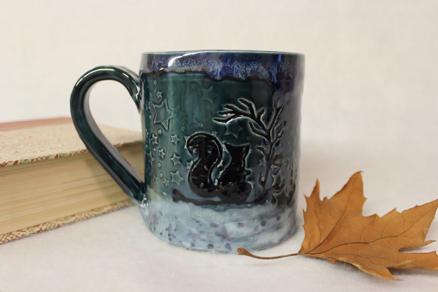 Starry Winter Squirrel Ceramic Stoneware Mug - Image 2