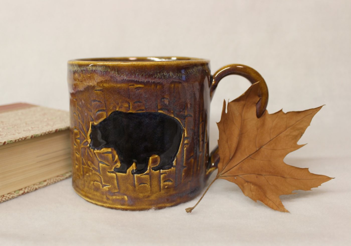 Black Bear in the Aspens Soup Mug, Ceramic Stoneware Latte/Cappuccino Mug - Image 2