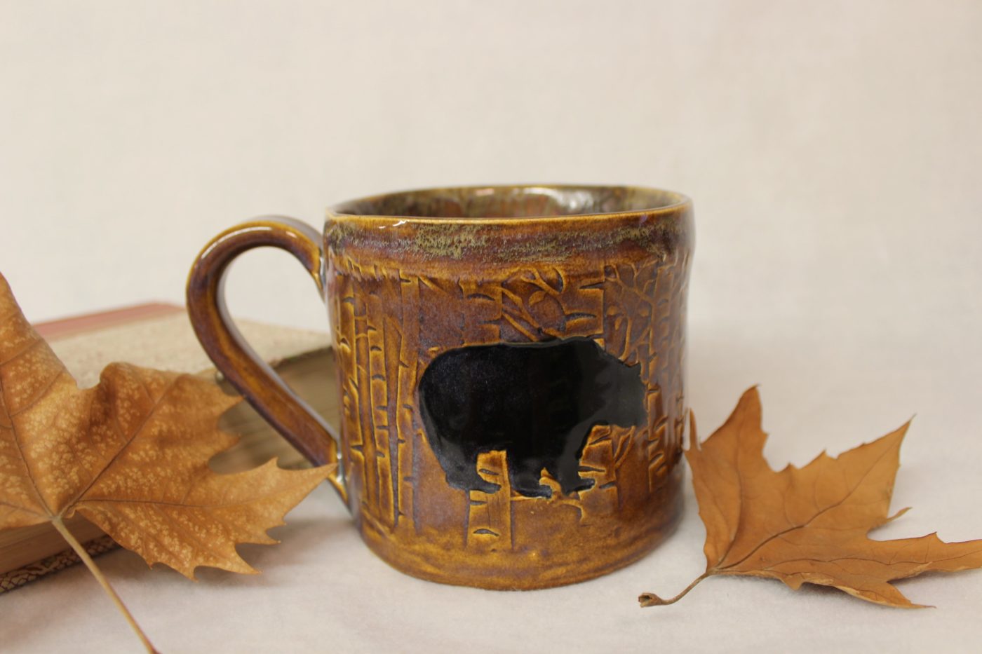 Black Bear in the Aspens Soup Mug, Ceramic Stoneware Latte/Cappuccino Mug