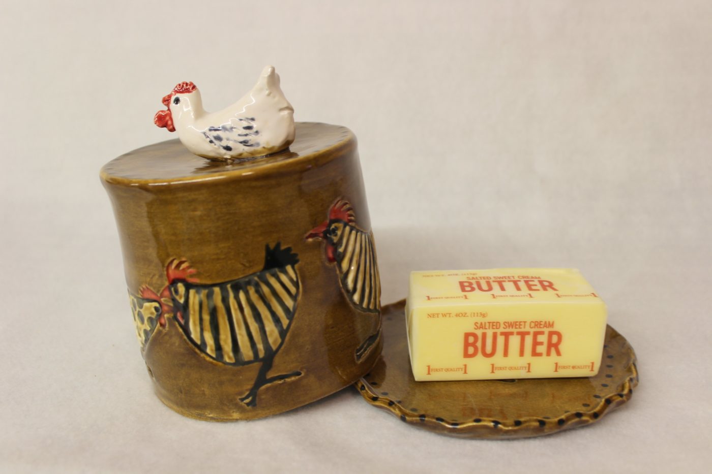 Rustic Chicken Covered Ceramic Stoneware Butter Keeper