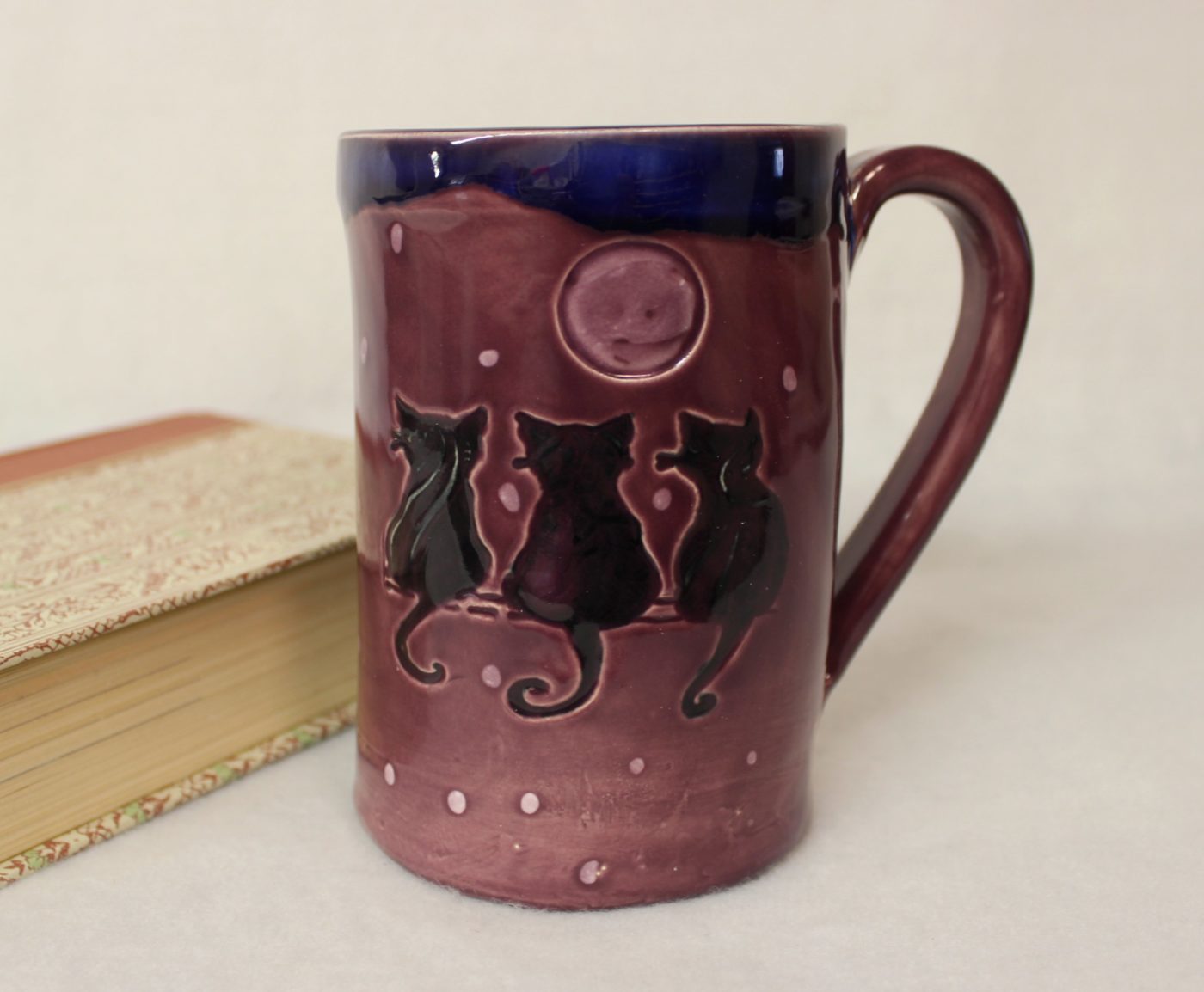 Cat Trio Under a Full Moon Extra Large Purple Ceramic Mug