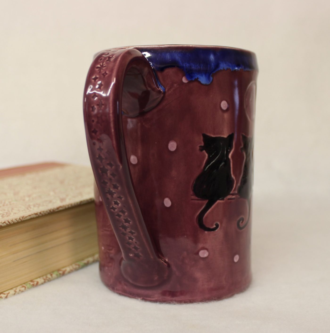 Cat Trio Under a Full Moon Extra Large Purple Ceramic Mug - Image 4