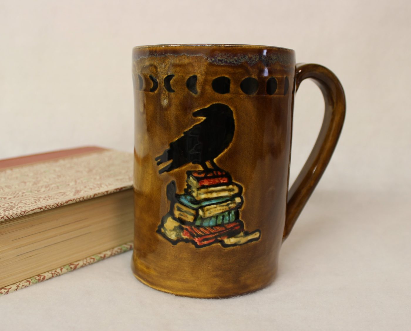 Raven on Books with Moon Phases Extra Large Ceramic Mug - Image 2