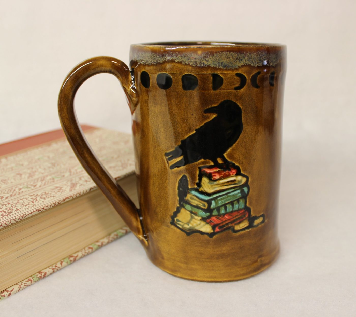 Raven on Books with Moon Phases Extra Large Ceramic Mug