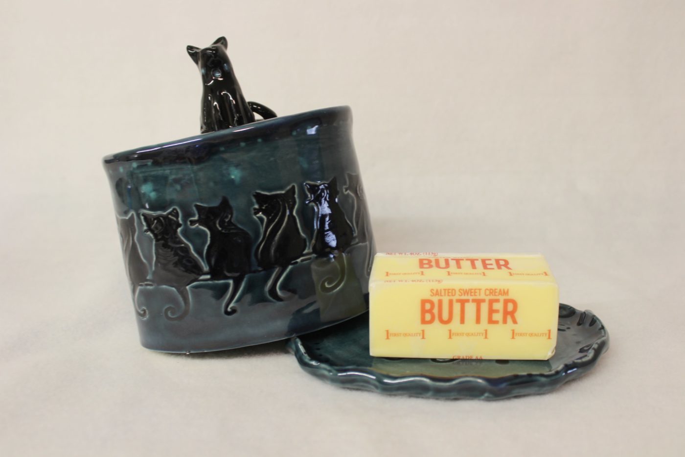 Black Cat and Stars Covered Ceramic Stoneware Butter Keeper