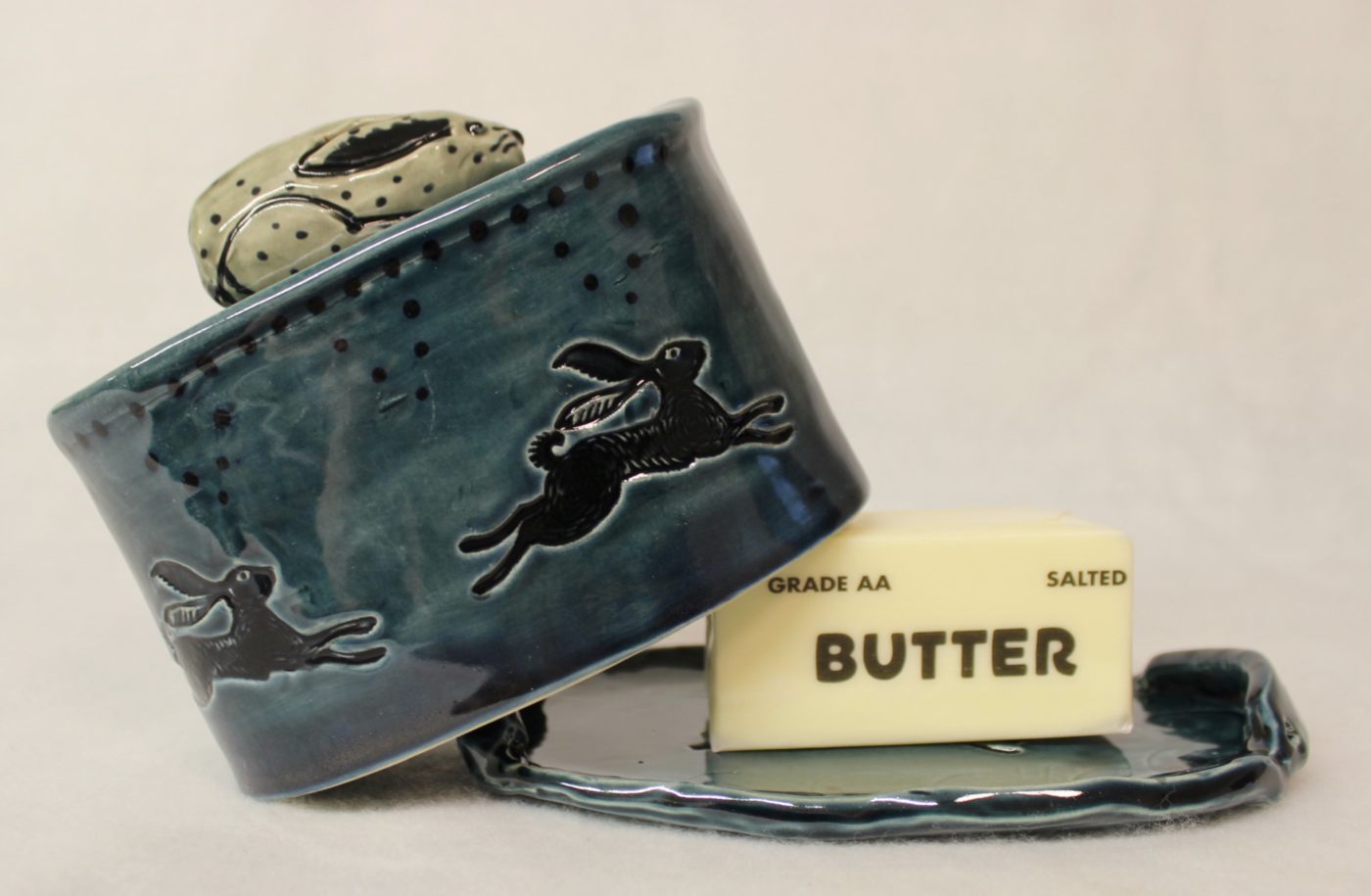 Leaping Hare Covered Ceramic Stoneware Butter Keeper