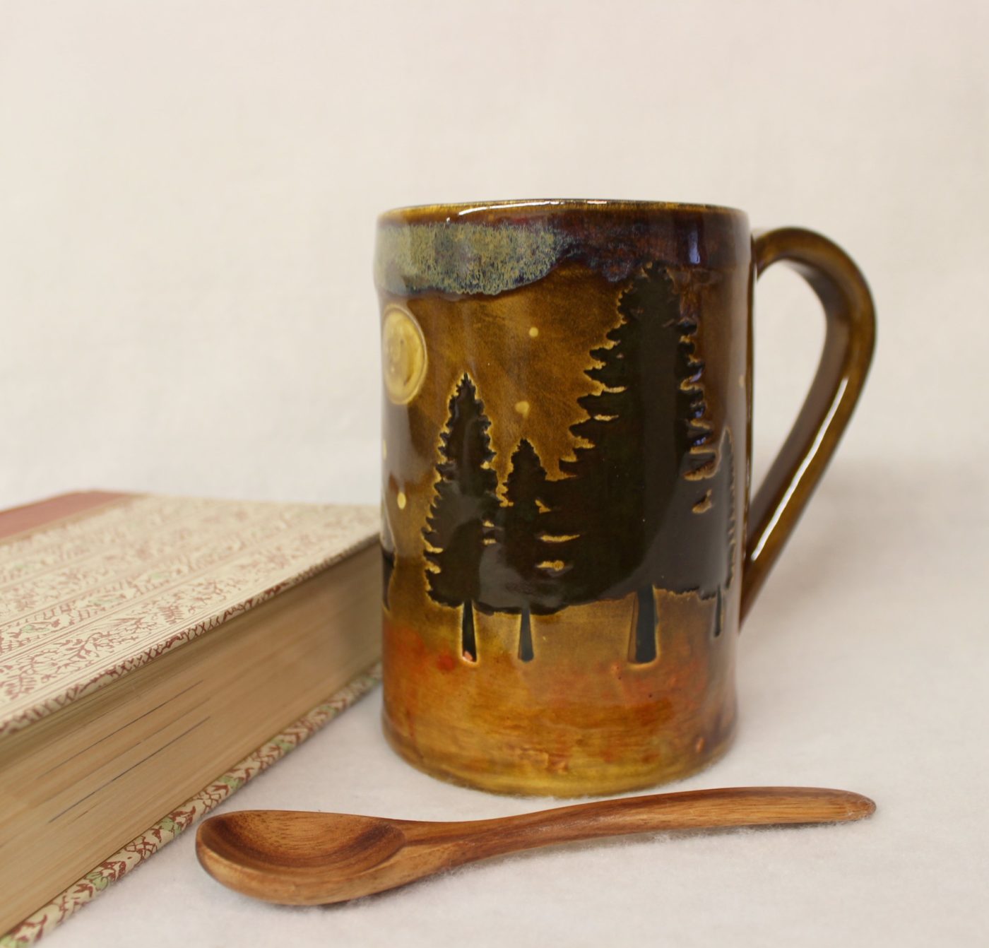 Lone Baby Wolf with Full Moon Ceramic Stoneware Coffee Mug - Image 2