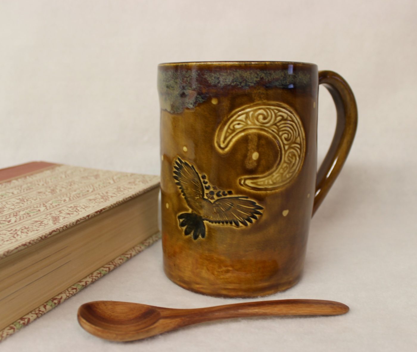 Magical Owl Under a Celtic Moon Ceramic Stoneware Mug - Image 2