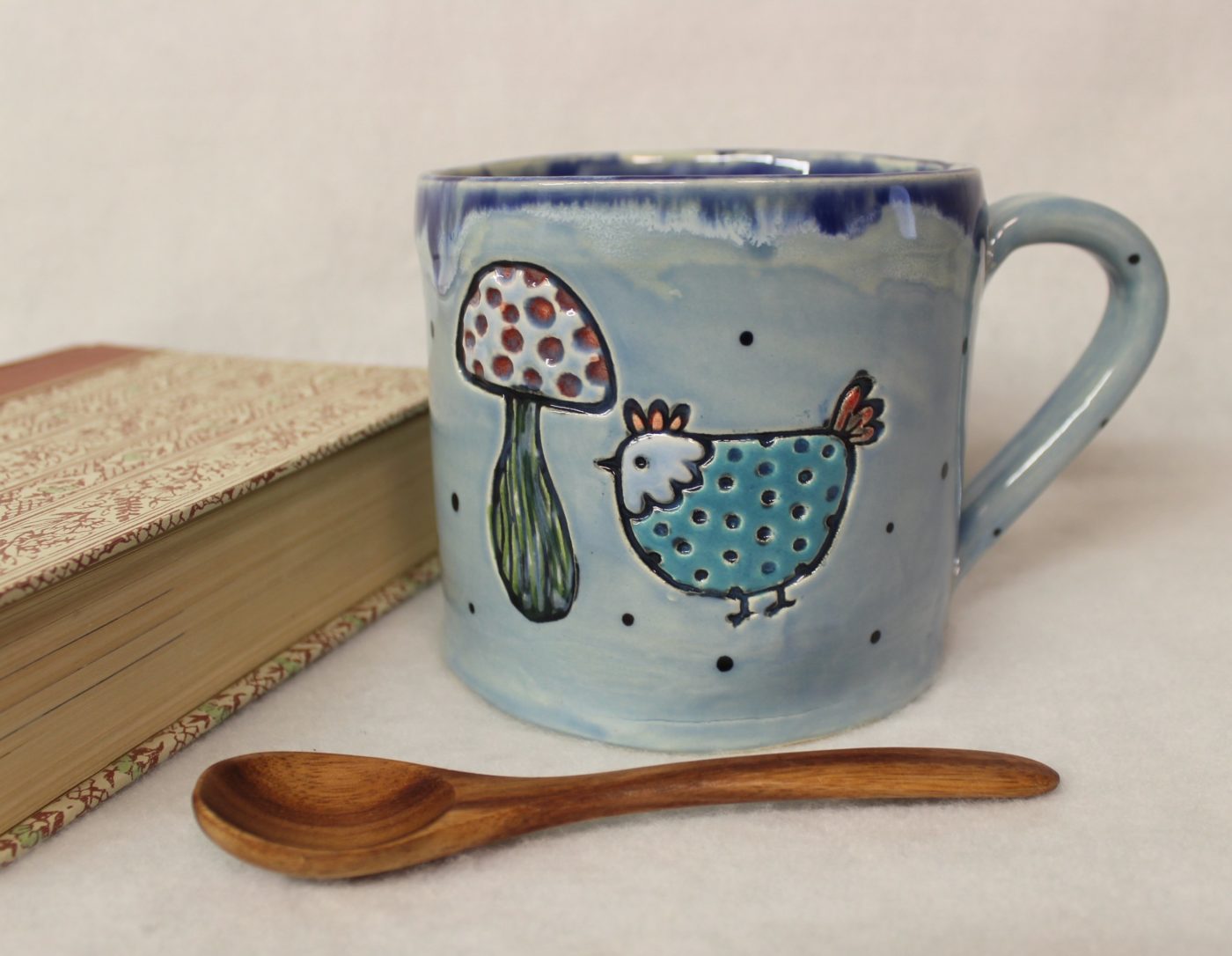 Sky Blue Chicken and Mushroom Soup Mug, Chowder Bowl, Extra Large Latte Ceramic Mug - Image 2