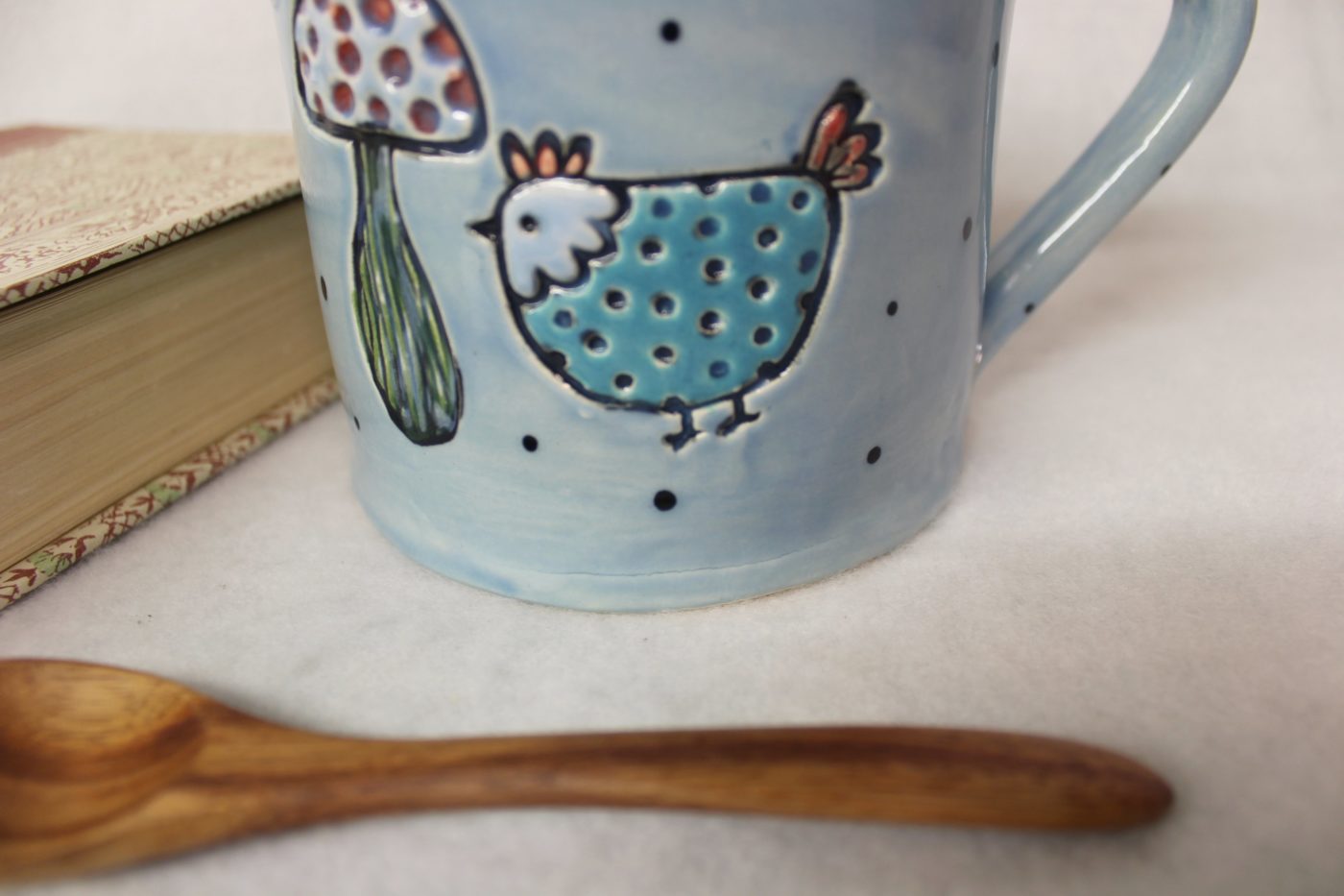 Sky Blue Chicken and Mushroom Soup Mug, Chowder Bowl, Extra Large Latte Ceramic Mug - Image 3