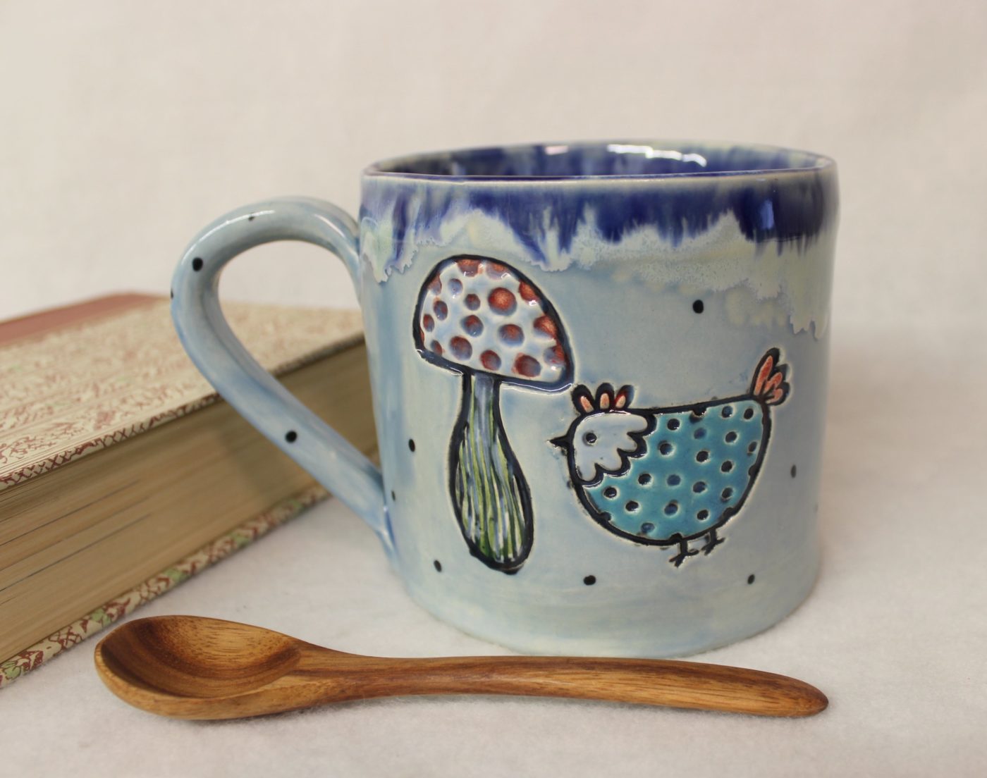 Sky Blue Chicken and Mushroom Soup Mug, Chowder Bowl, Extra Large Latte Ceramic Mug