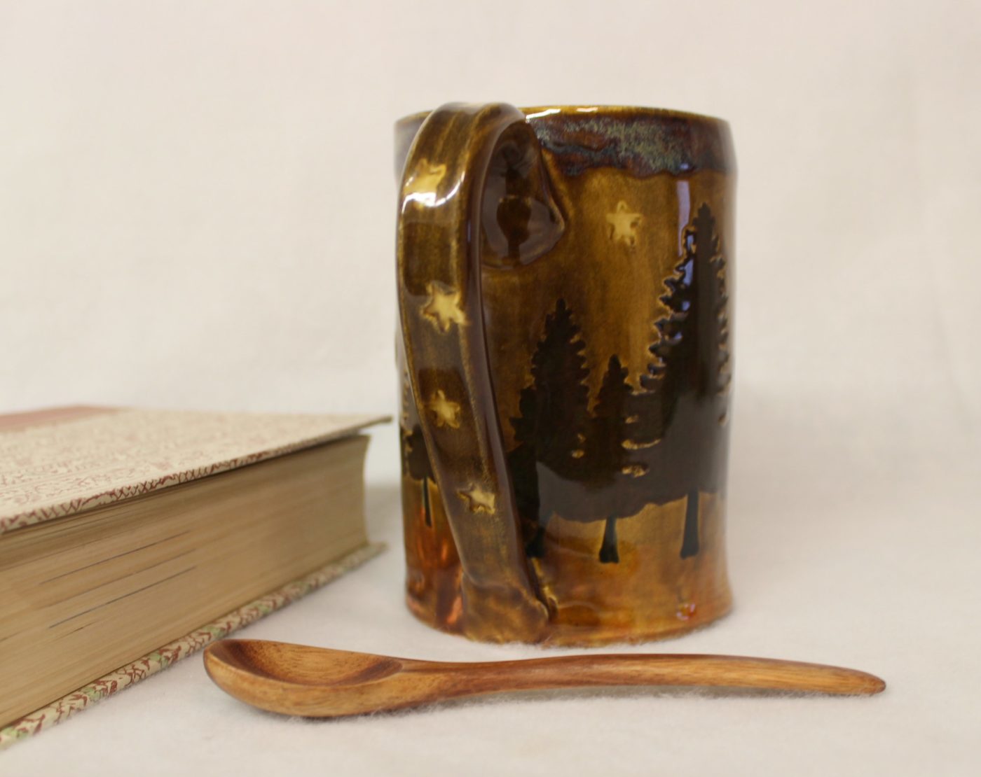 Deep Pine Forest with Celtic Moon and Stars Ceramic Mug - Image 4